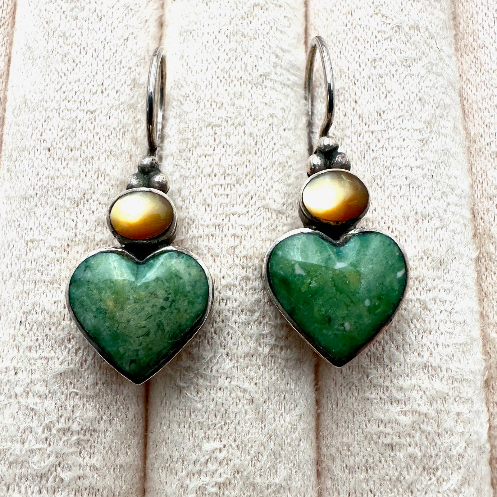 Green and Yellow Gemstone Heart Sterling Silver Pierced Earrings 1.5 Inch