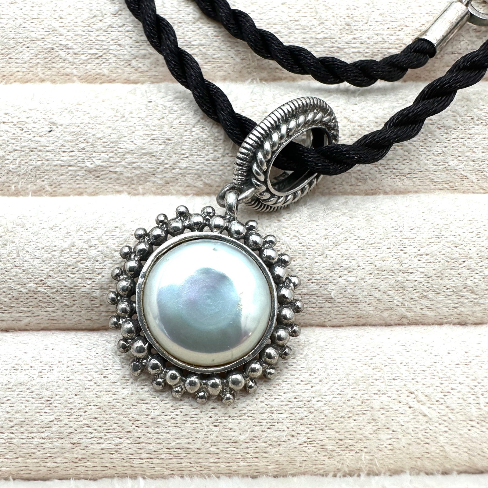 Reversible Sterling Silver Pearl Pendant Necklace Black Silk Cord 18 Inch: Reversible Sterling Silver Pearl Pendant Necklace Black Silk Cord 18 Inch