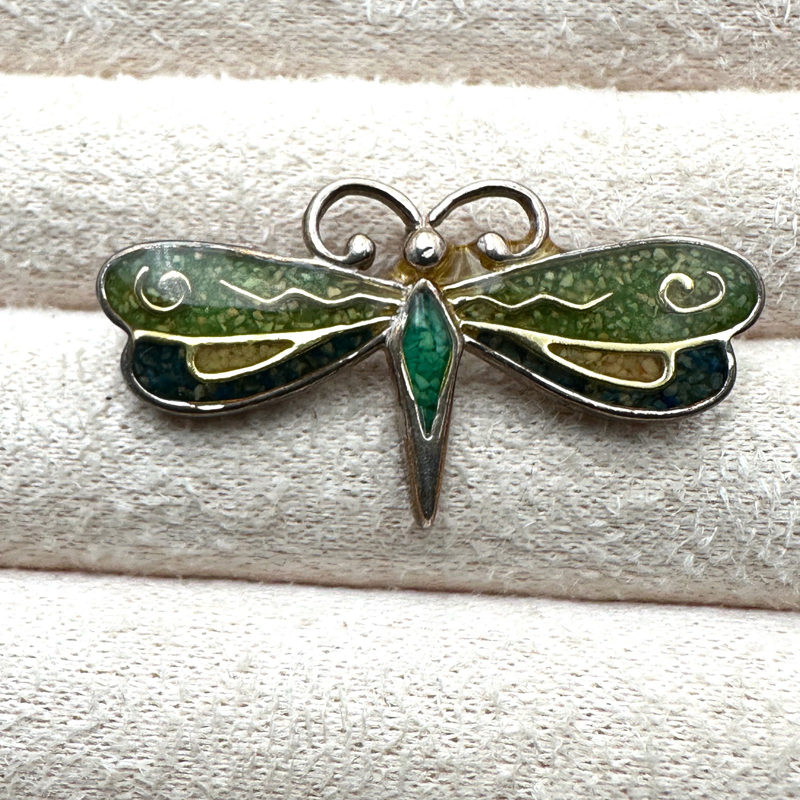 Vintage Carolyn Pollack Inlay Gemstone Dragonfly Brooch Pin Pendant 1.5 Inch: Vintage Carolyn Pollack Inlay Gemstone Dragonfly Brooch Pin Pendant 1.5 Inch