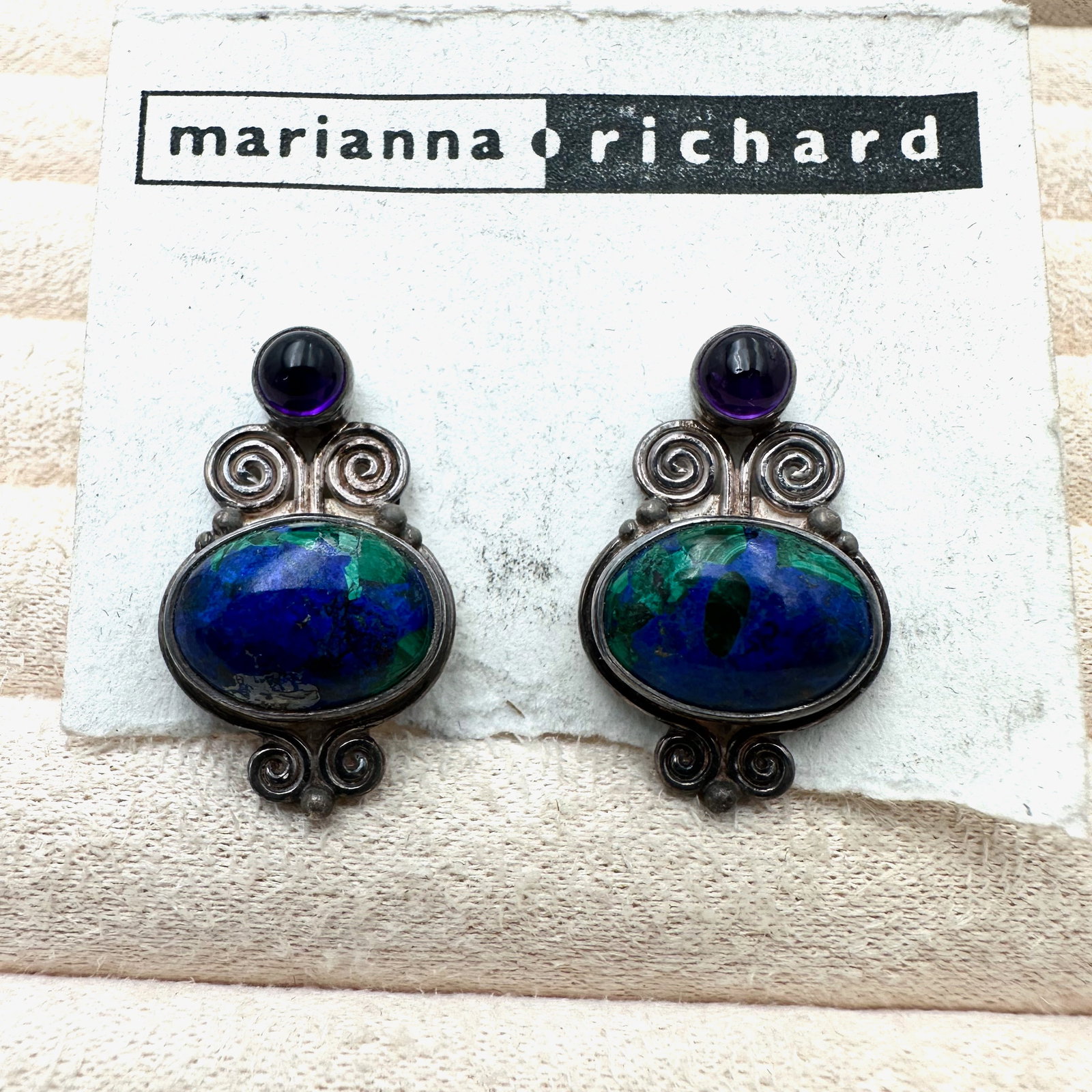 Sajen Marianna Richard Amethyst Azurite Lapis Lazuli Sterling Silver Pierced Earrings 1 Inch Length: Sajen Marianna Richard Amethyst Azurite Lapis Lazuli Sterling Silver Pierced Earrings 1 Inch Length
