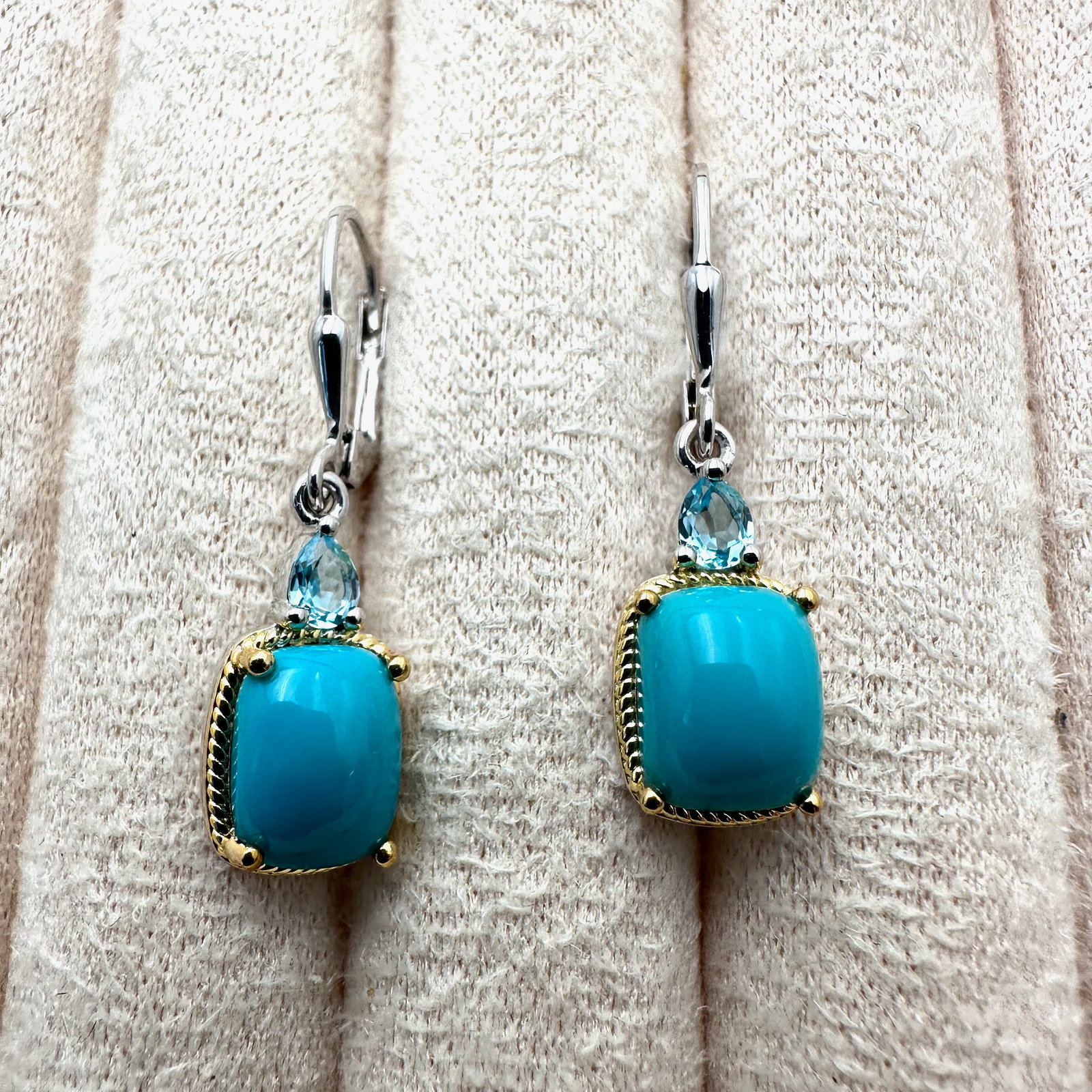 Blue Topaz & Sleeping Beauty Turquoise Sterling Silver Pierced Earrings Signed BBJ 1.25 Inch Length: Blue Topaz & Sleeping Beauty Turquoise Sterling Silver Pierced Earrings Signed BBJ 1.25 Inch Length
