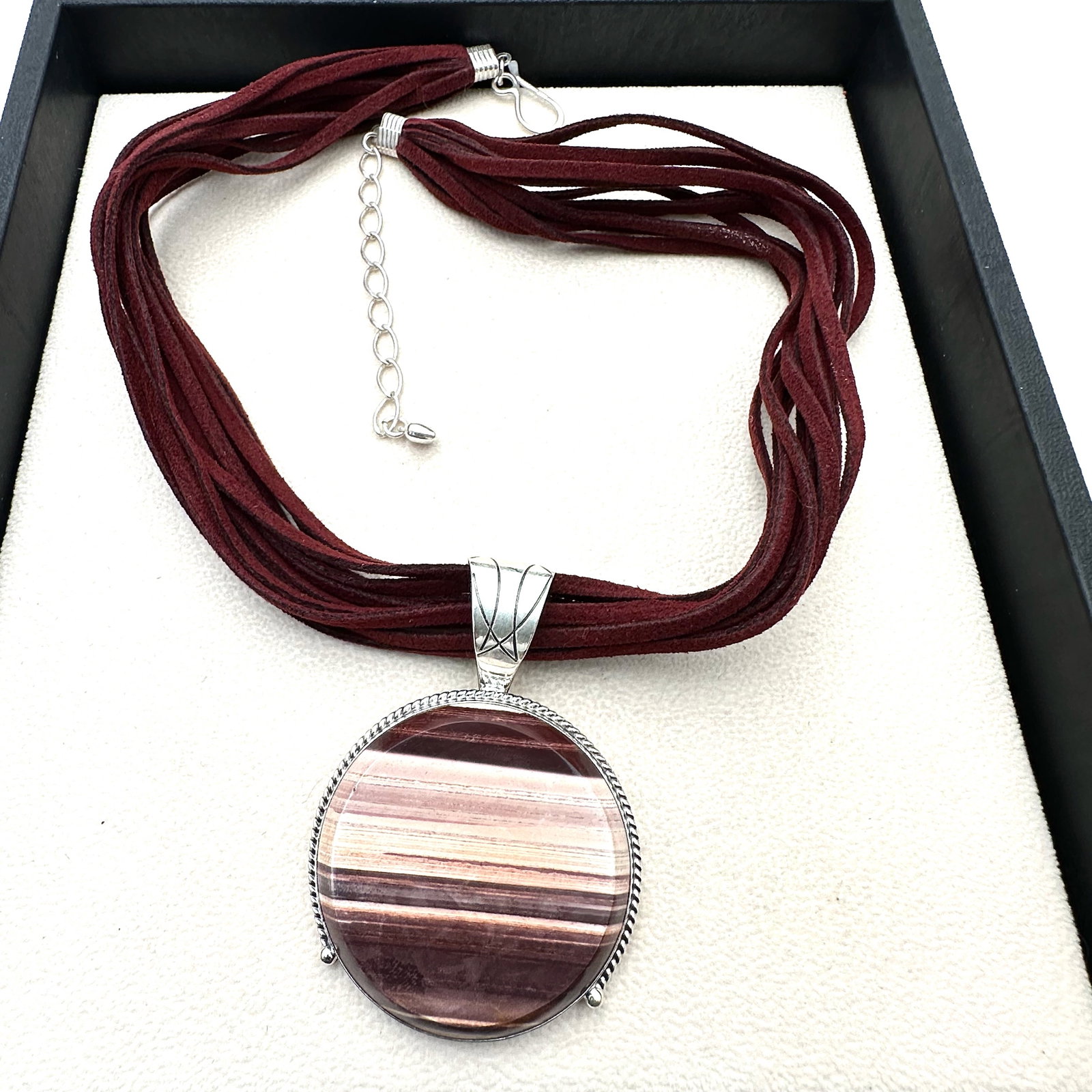 Jay King Desert Rose Trading Mine Finds Pink Striped Gemstone Sterling Silver Pendant Necklace (1 of 3)