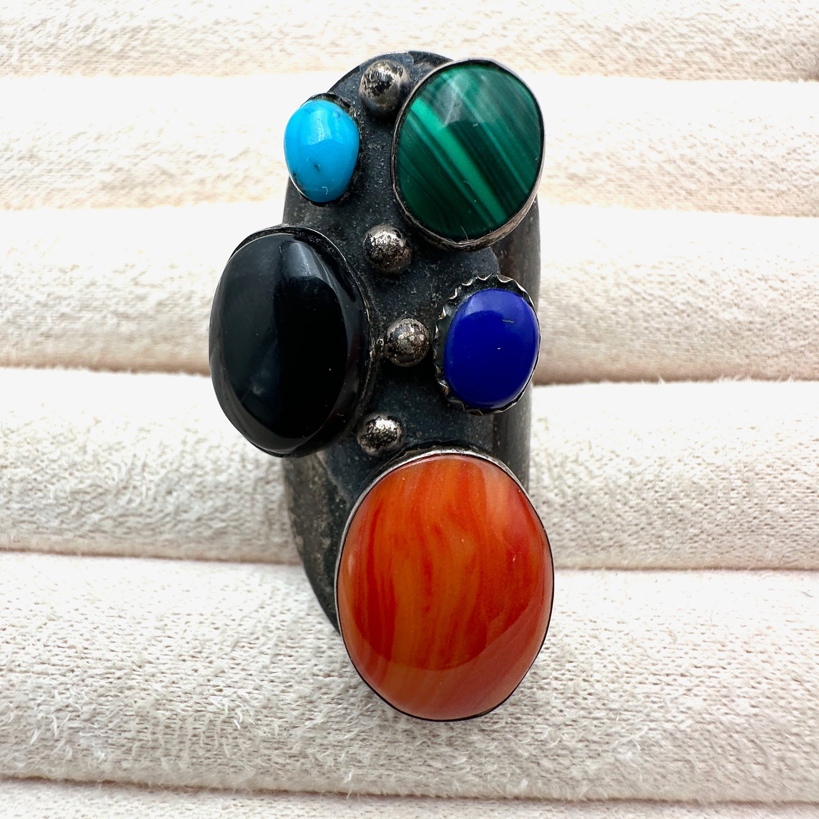 Vintage Taxco Mexico Multi Gemstone Sterling Silver Ring Size 7 Weight 13 Grams (1 of 2)