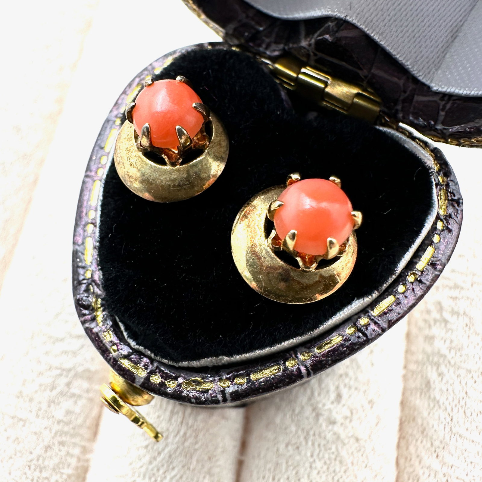 Vintage Coral Gold Plated Sterling Silver Pierced Earrings Box Included: Vintage Coral Gold Plated Sterling Silver Pierced Earrings Box Included