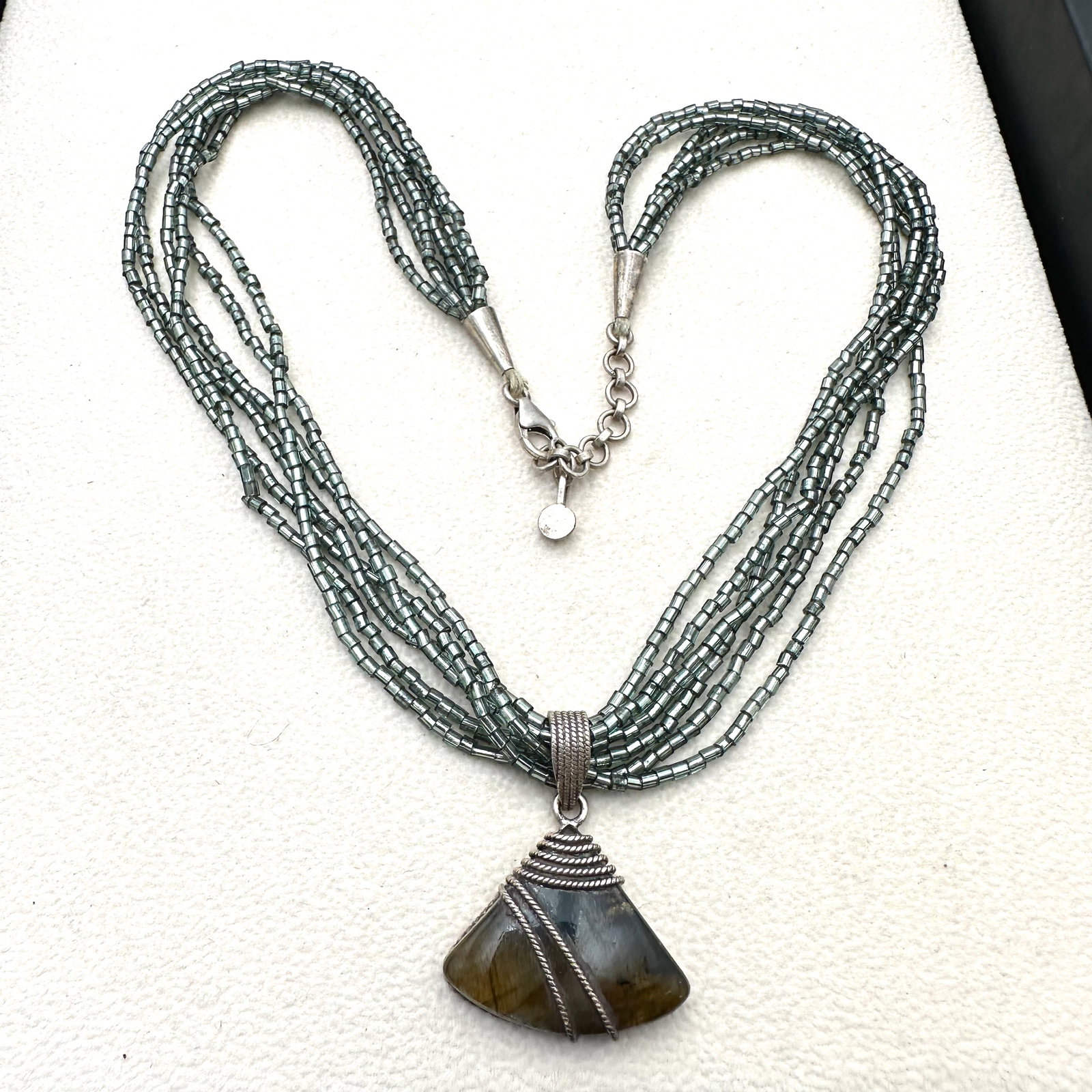 Vintage Green Gemstone Sterling Silver Pendant Necklace 16 Inch Length