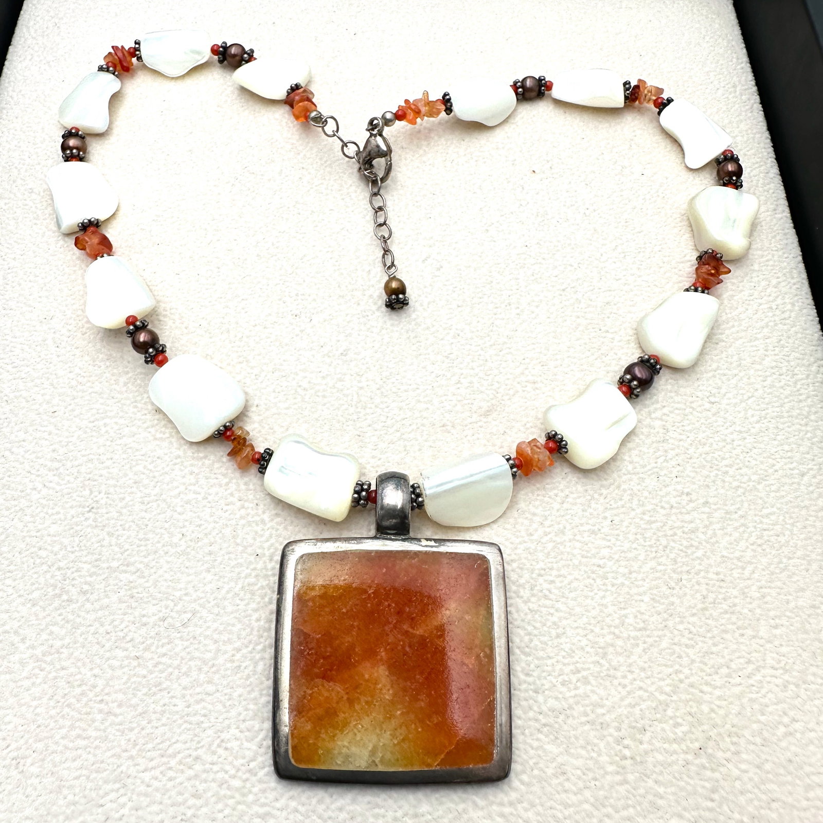 Sponge Coral Mother of Pearl Sterling Silver Pendant Necklace 17 Inch (1 of 2)