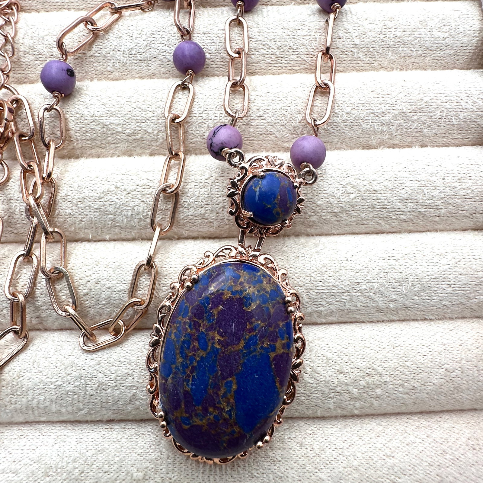 Purple Mohave Turquoise Rose Gold Plated Sterling Silver Removeable Pendant Enhancer Necklace 18 to: Purple Mohave Turquoise Rose Gold Plated Sterling Silver Removeable Pendant Enhancer Necklace 18 to 20 Inch