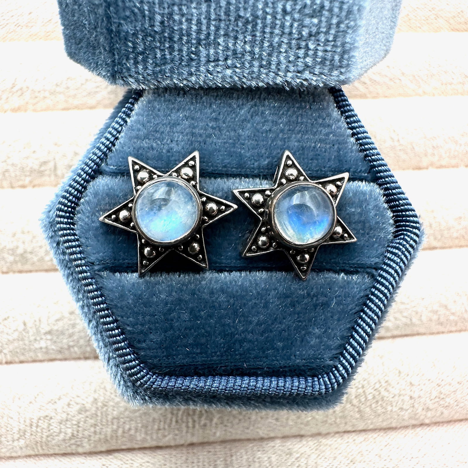 Nicky Butler Moonstone Sterling Silver Star Stud Pierced Earrings Box Included (1 of 2)