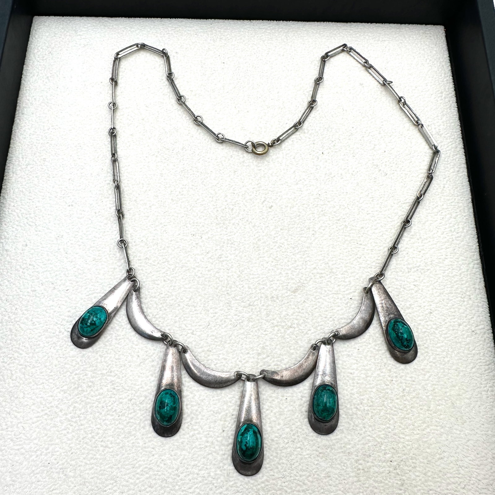 Antique Isreal Eilat Stone Sterling Silver Necklace 17 Inch Heavy Patina On Silver: Antique Isreal Eilat Stone Sterling Silver Necklace 17 Inch Heavy Patina On Silver