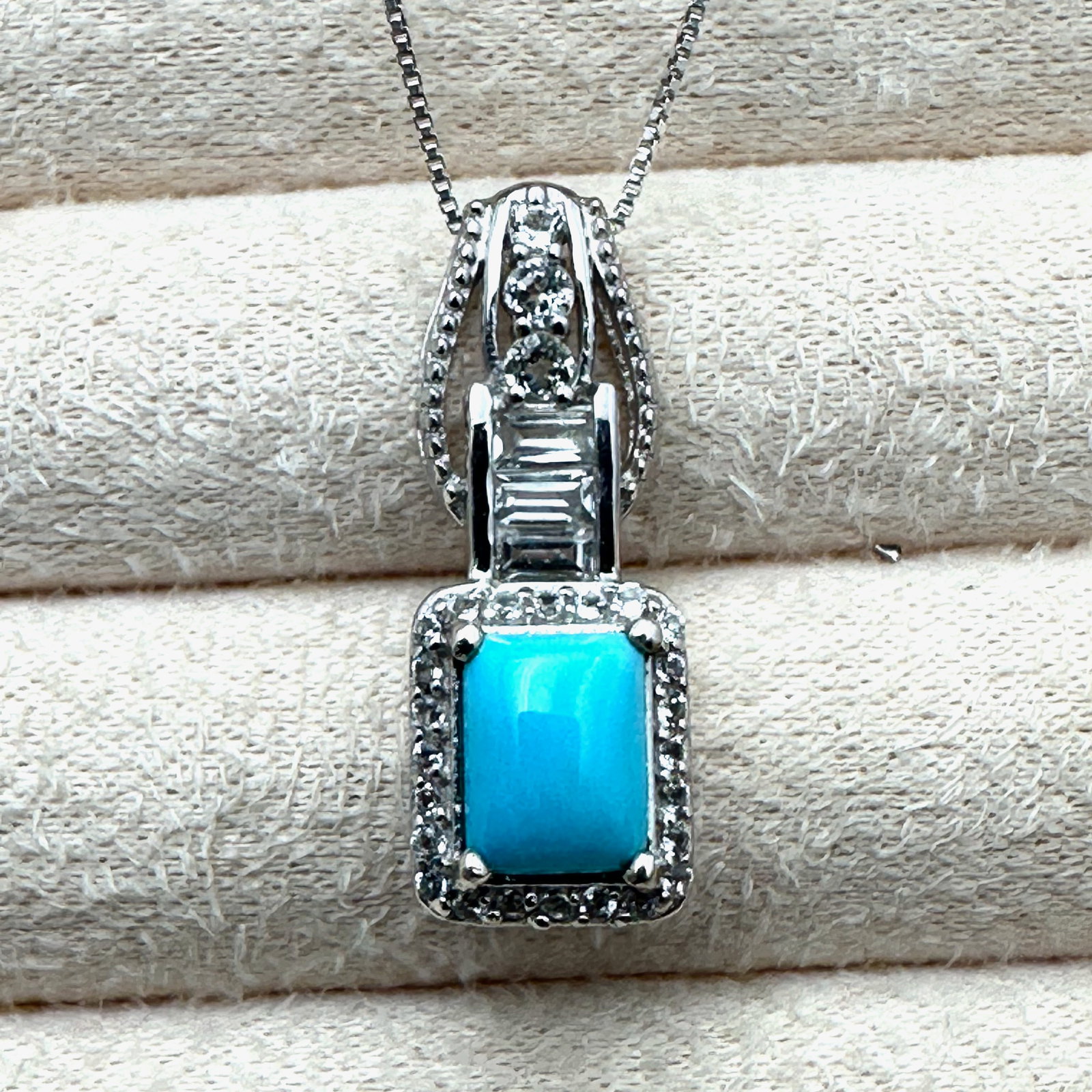 D Joy Sleeping Beauty Turquoise White Topaz Sterling Silver Pendant Necklace 18 Inch Chain: D Joy Sleeping Beauty Turquoise White Topaz Sterling Silver Pendant Necklace 18 Inch Chain
