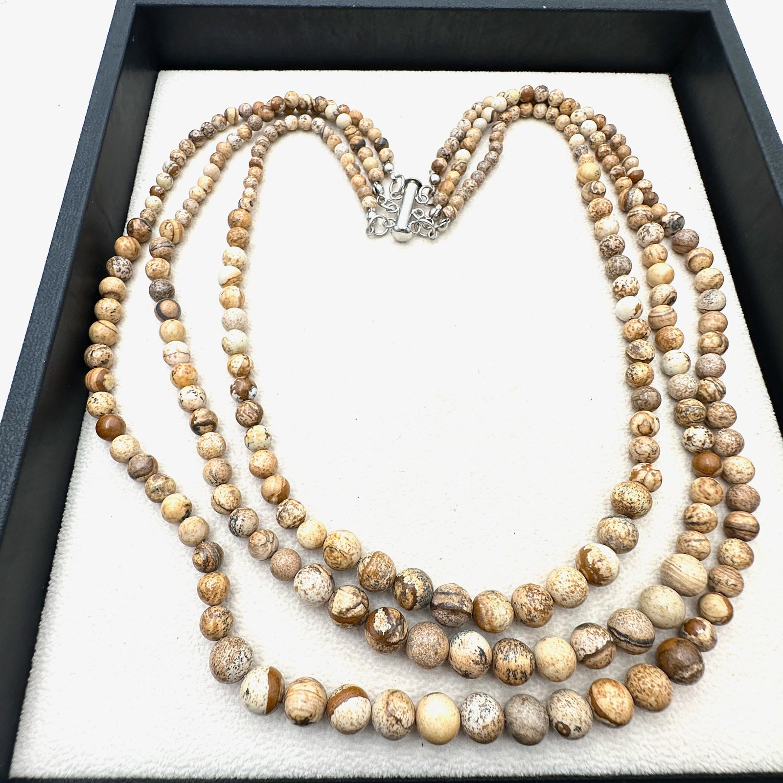 Picture Jasper Bead Multi Strand Sterling Silver Necklace 18 Inch Wearable Length (1 of 2)