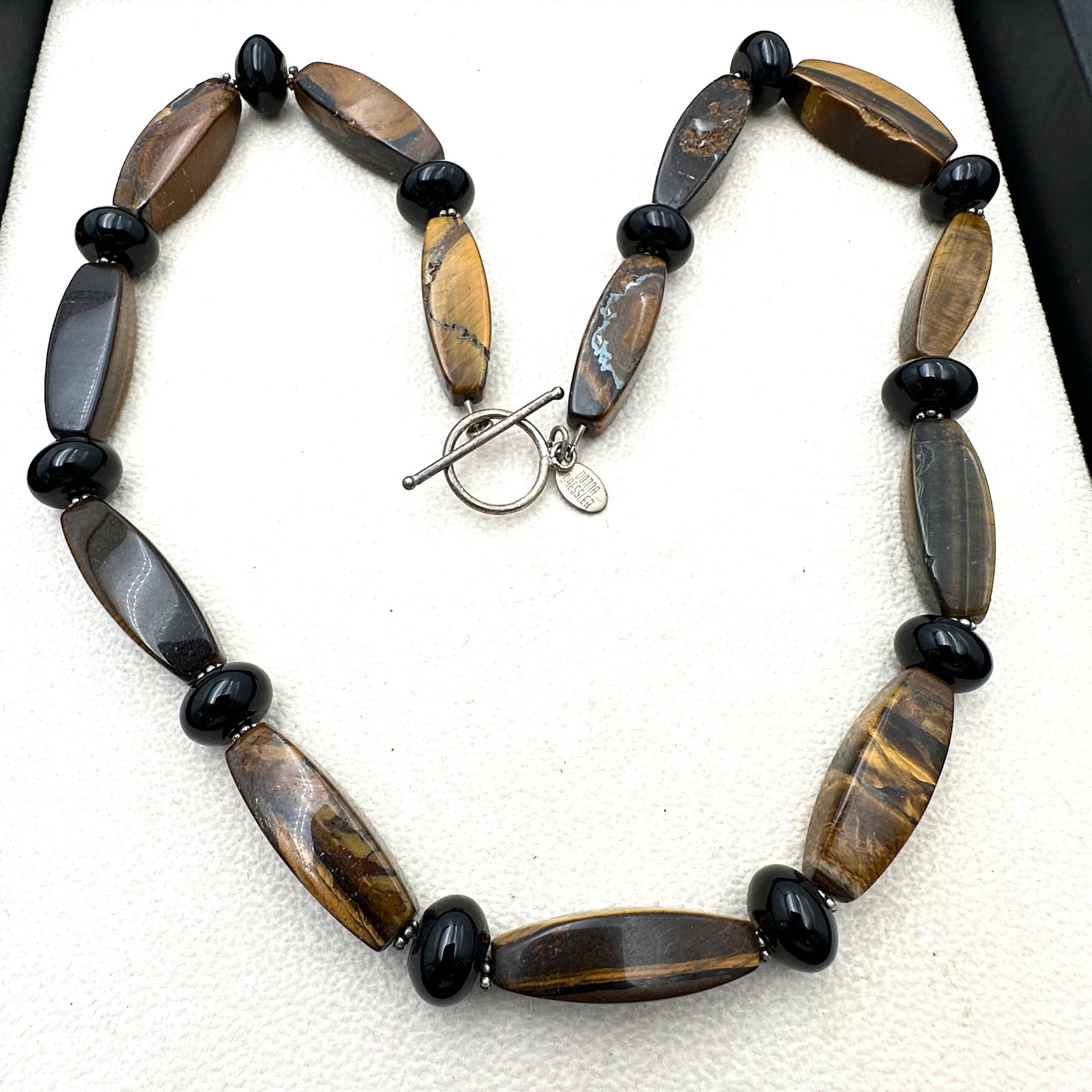 Donna Dressler Black Onyx & Tigers Eye Bead Sterling Silver Necklace 20 Inch Length: Donna Dressler Black Onyx & Tigers Eye Bead Sterling Silver Necklace 20 Inch Length