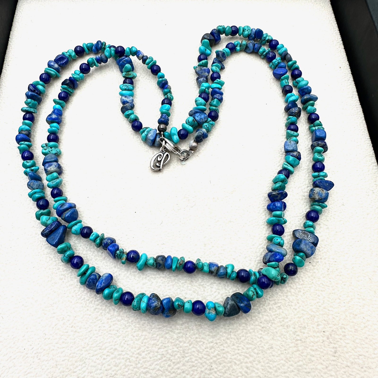 Carolyn Pollack Turquoise & Lapis Lazuli Bead Sterling Silver necklace 36 Inch Length One Strand: Carolyn Pollack Turquoise & Lapis Lazuli Bead Sterling Silver necklace 36 Inch Length One Strand