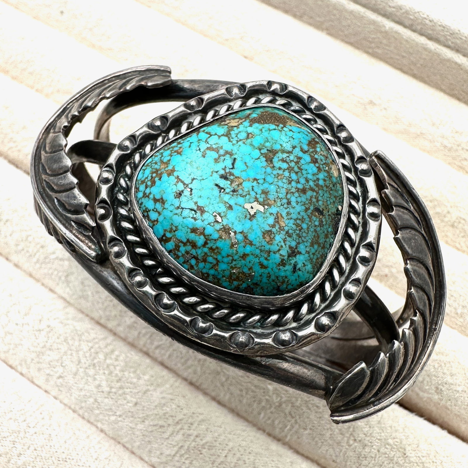 Vintage Native American Alex Gelvin? Turquoise Sterling Silver Heavy Cuff Bracelet 57 Grams Set at (1 of 2)