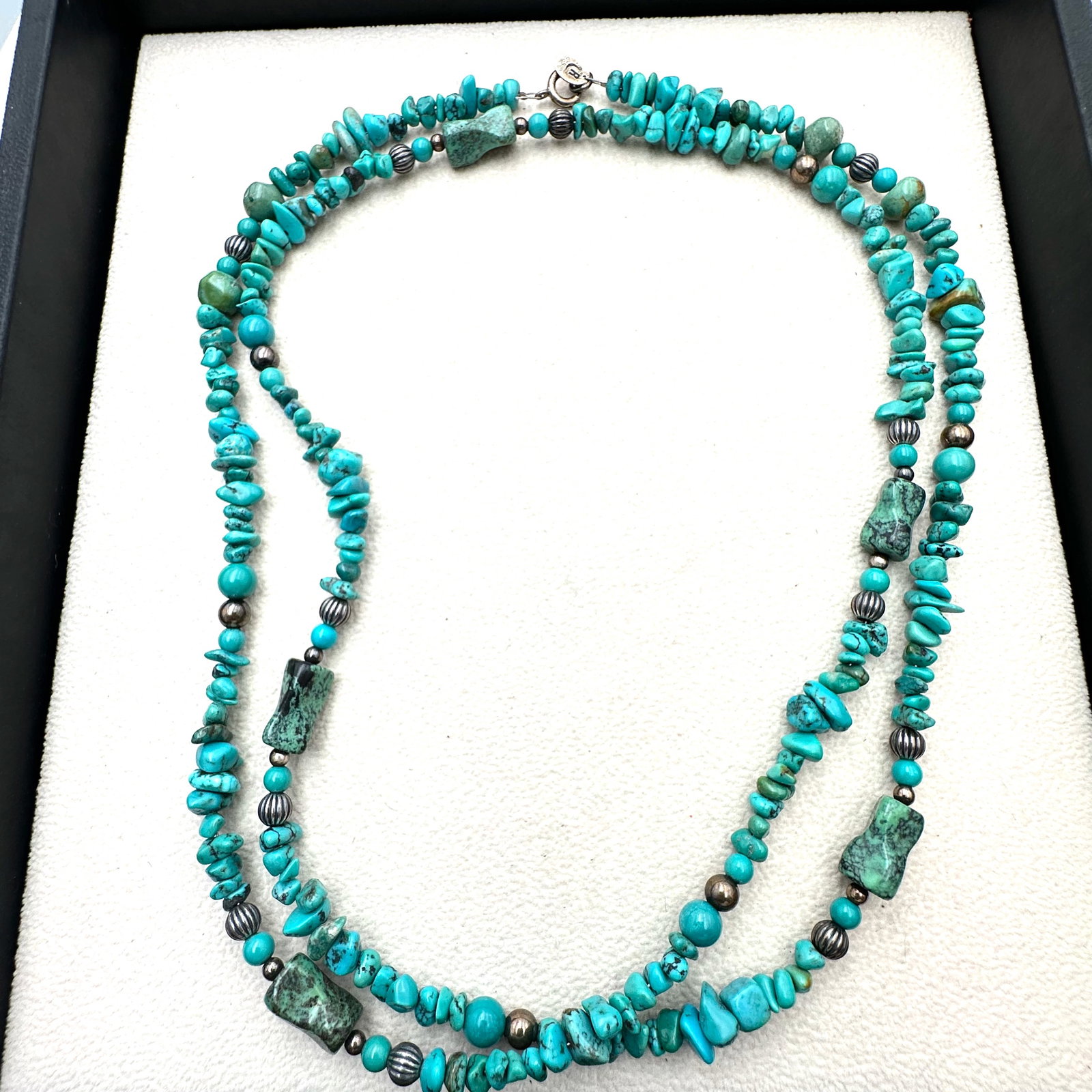 Carolyn Pollack Turquoise & Sterling Silver Bead Necklace 36 Inch Single Strand: Carolyn Pollack Turquoise & Sterling Silver Bead Necklace 36 Inch Single Strand