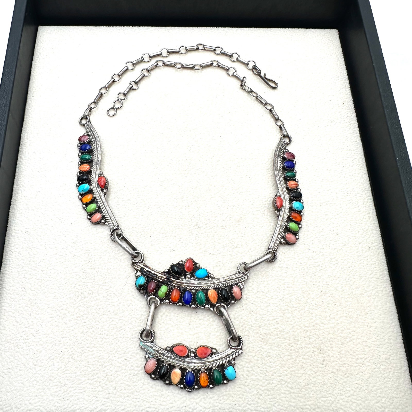 Vintage Native American Multi Gemstone Sterling Silver Necklace Hallmarked NH Weight 31 Grams Length (1 of 2)