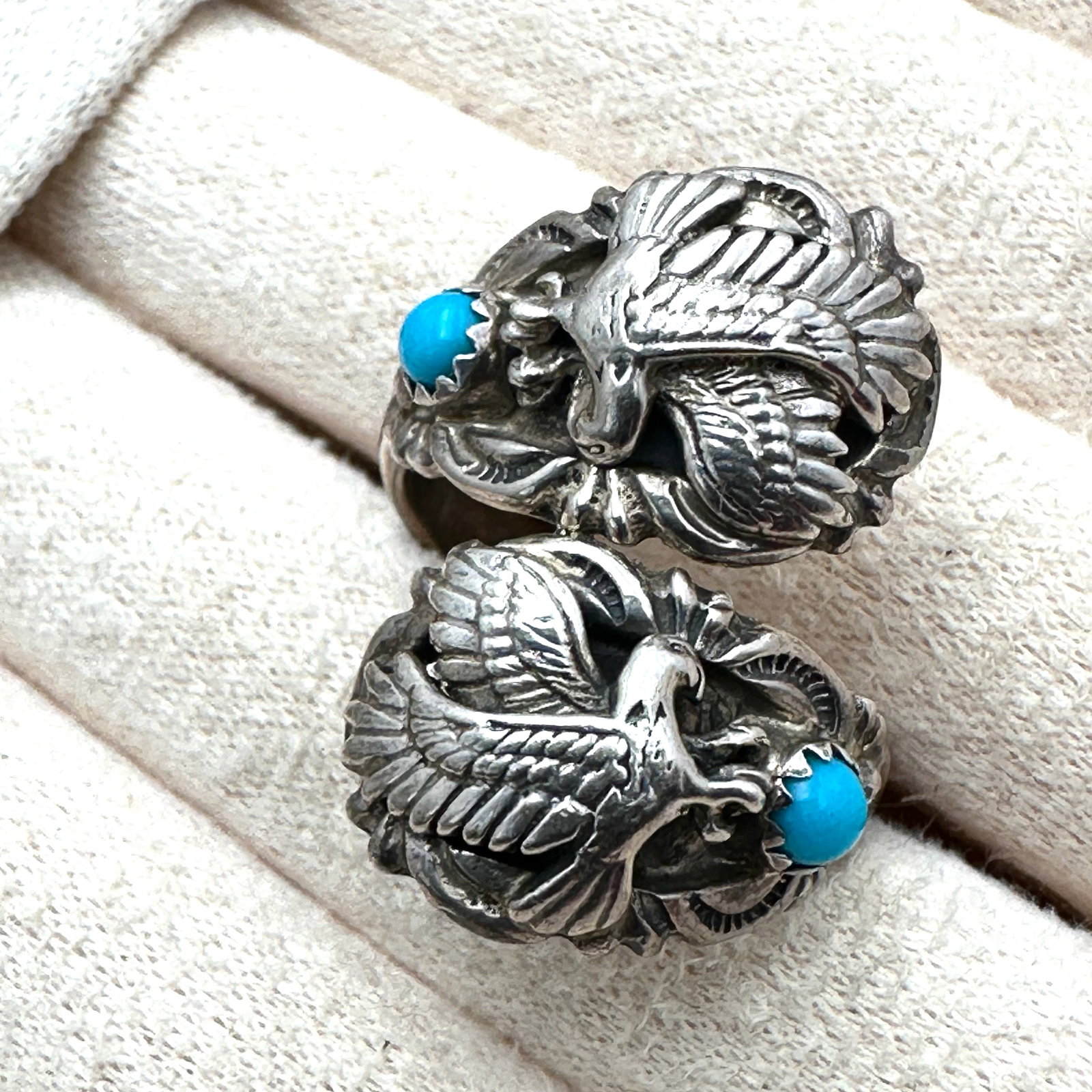 American Southwest Running Bear Turquoise Sterling Silver By Pass Ring Size 9: American Southwest Running Bear Turquoise Sterling Silver By Pass Ring Size 10