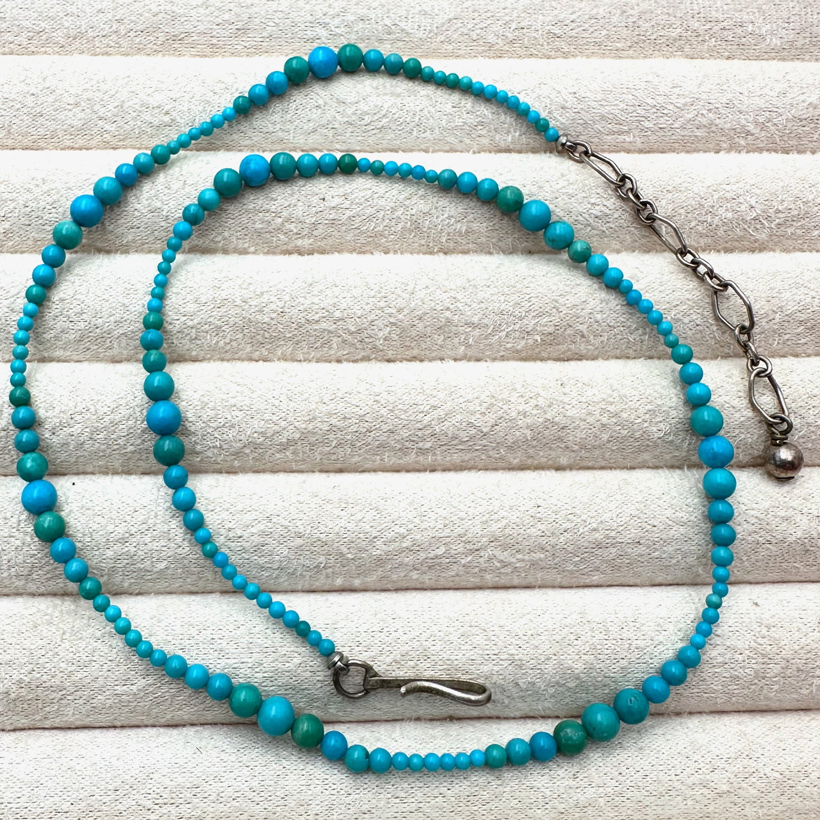 Blue Green Turquoise Bead Sterling Silver Necklace 18 Inch Length: Blue Green Turquoise Bead Sterling Silver Necklace 18 Inch Length