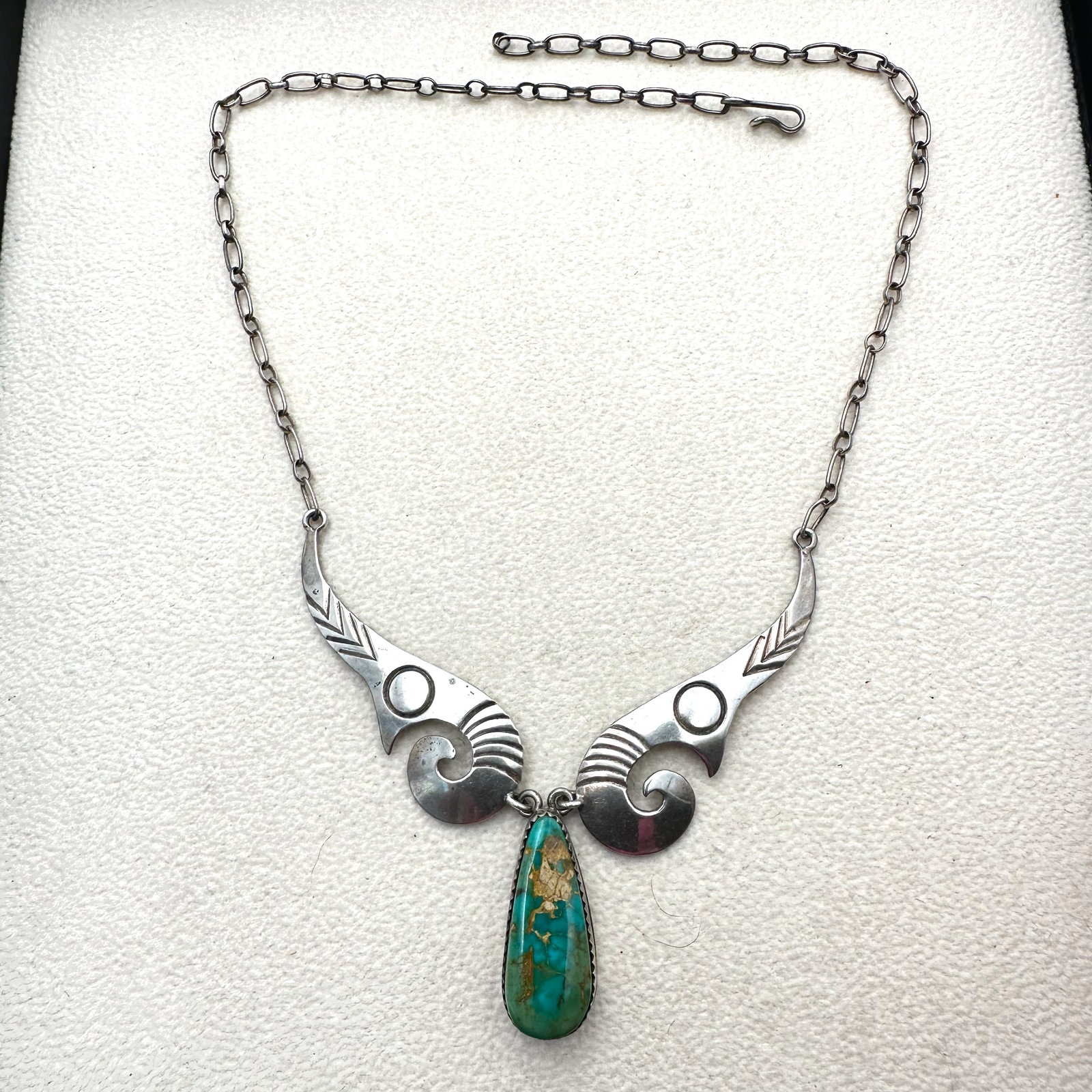 Vintage Native American Les Baker Turquoise Sterling Silver Necklace Beautiful Stone 16 Inch (1 of 2)