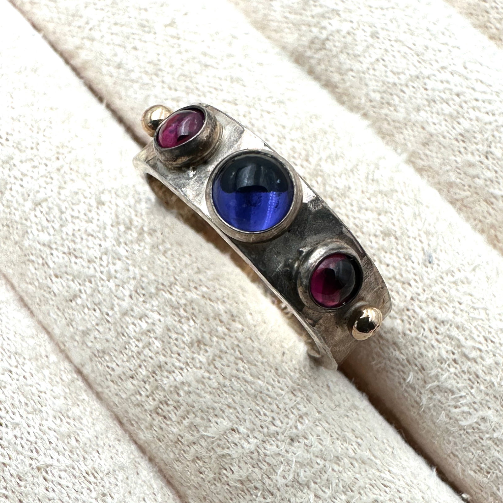 Artisan 14K Gold & Sterling Silver Multi Gemstone Ring Size 8 Weight 6 Grams: Artisan 14K Gold & Sterling Silver Multi Gemstone Ring Size 8 Weight 6 Grams