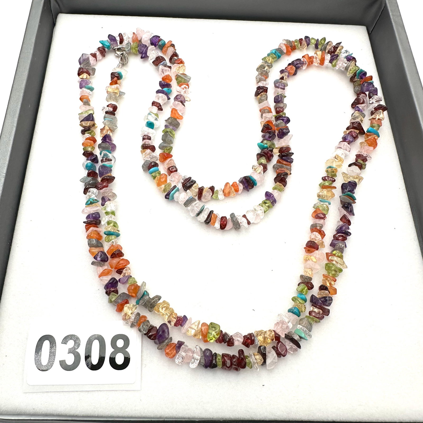 Multi Gemstone Chip Sterling Silver Necklace 44 Inch Single Strand (1 of 2)