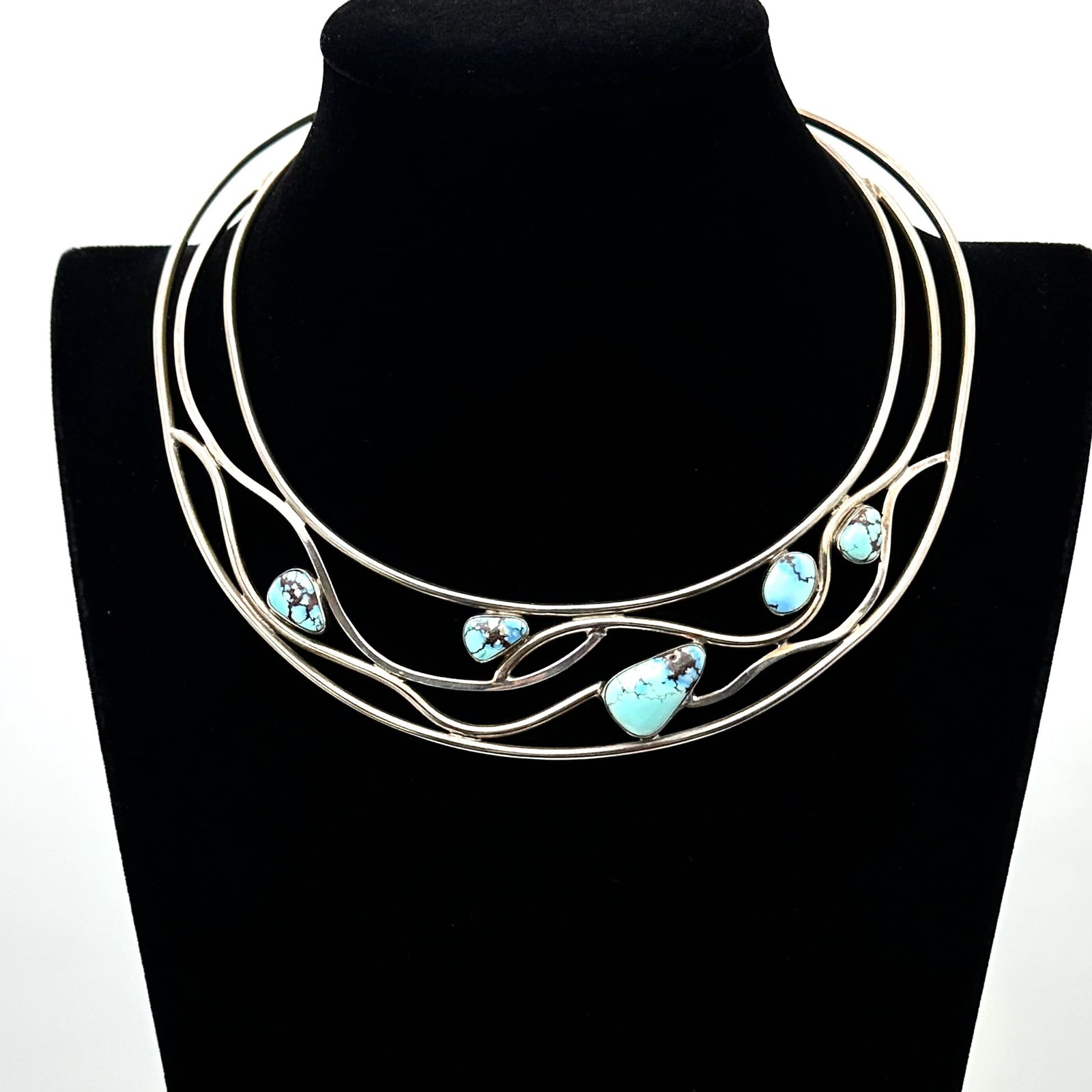 Vintage Native American A. Martin Turquoise Sterling Silver Torque Necklace Weight 75 Grams: Vintage Native American A. Martin Turquoise Sterling Silver Torque Necklace Weight 75 Grams