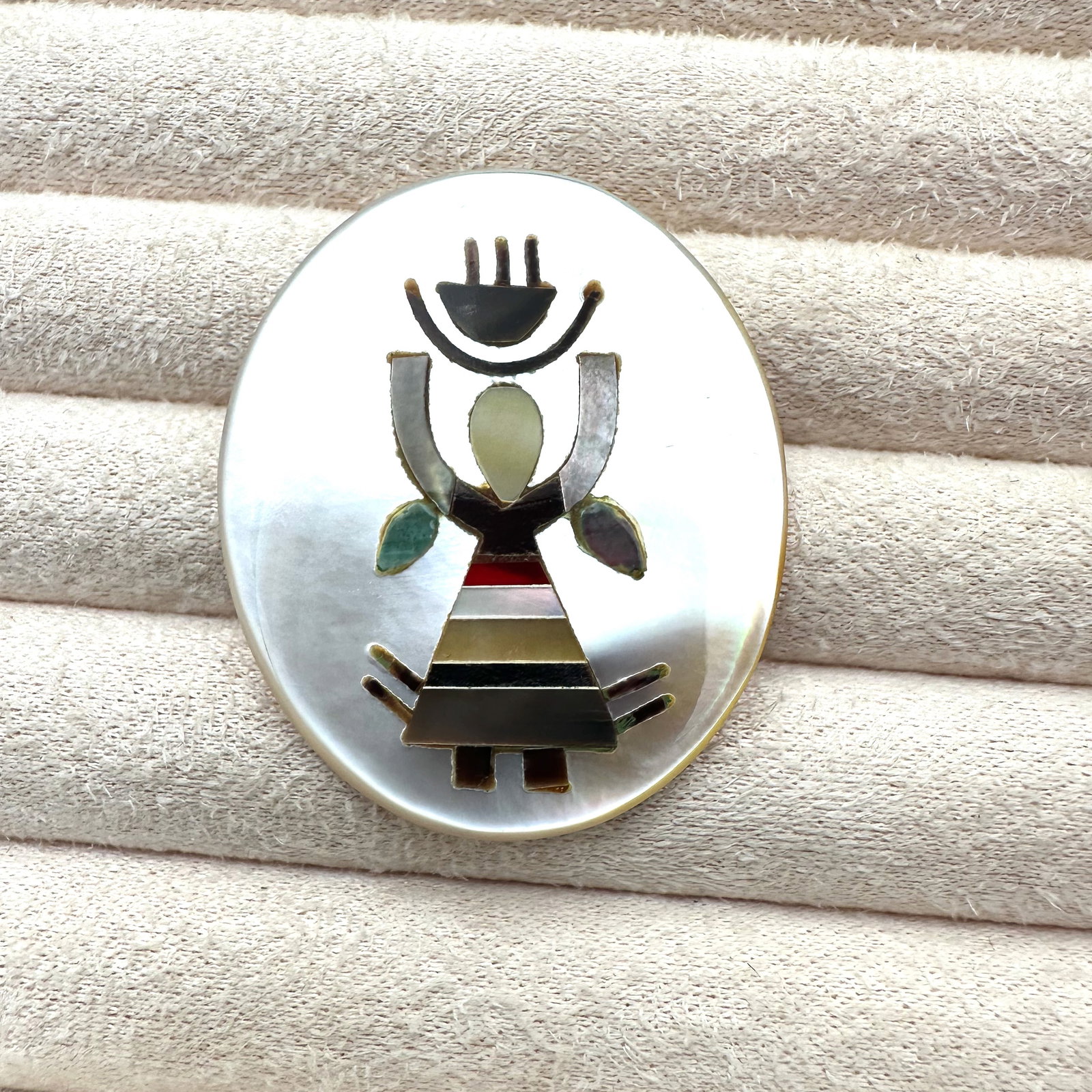 Vintage Native American Inlay Gemstone Mother of Pearl 1.75 Inch Oval for Jewelry Repair or: Vintage Native American Inlay Gemstone Mother of Pearl 1.75 Inch Oval for Jewelry Repair or Repurpose