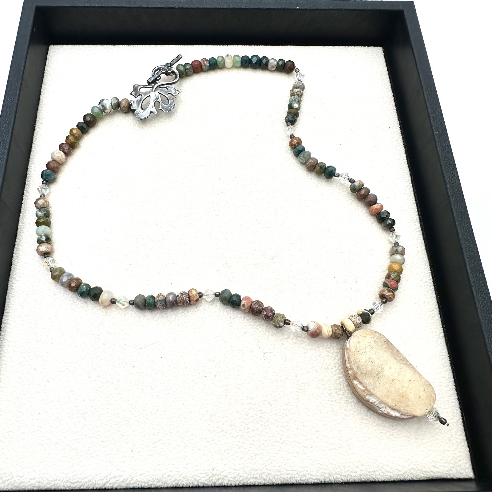 Multi Gemstone Pendant Sterling Silver Necklace 18 Inch Wearable Length Pretty Leaf Clasp Cute for: Multi Gemstone Pendant Sterling Silver Necklace 18 Inch Wearable Length Pretty Leaf Clasp Cute for Fall