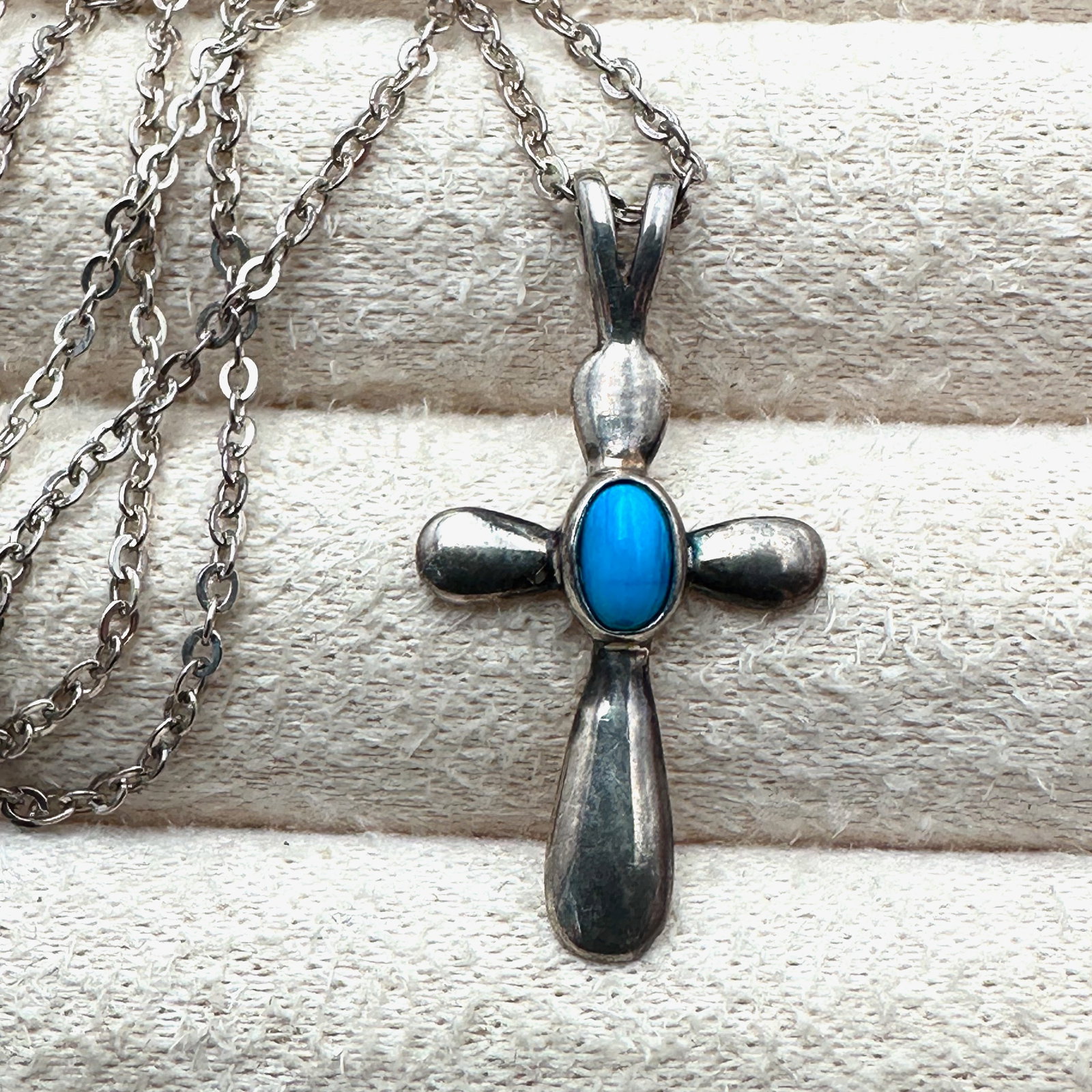 Blue Turquoise Sterling Silver 1 Inch Cross Pendant Necklace 18 Inch Chain: Blue Turquoise Sterling Silver 1 Inch Cross Pendant Necklace 18 Inch Chain