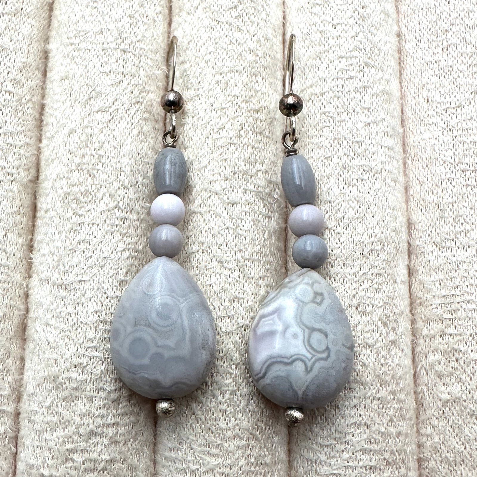 Jay King Mine Finds Grey Speckled Gemstone Sterling Silver Pierced Earrings 1.75 Inch (1 of 2)