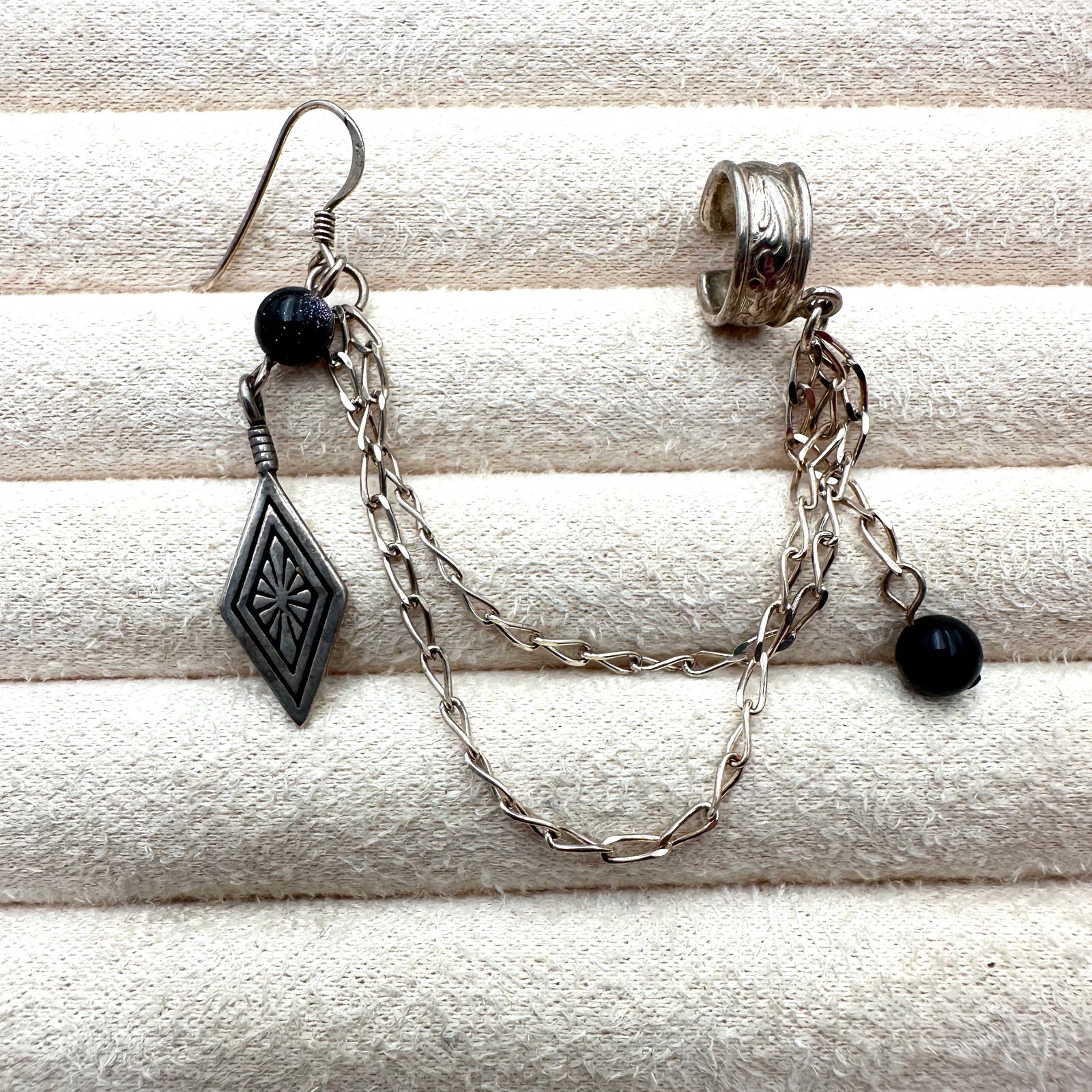 Sterling Silver Purple Amethyst Pierced Earrings with Chain and Ear Cuff: Sterling Silver Purple Amethyst Pierced Earrings with Chain and Ear Cuff