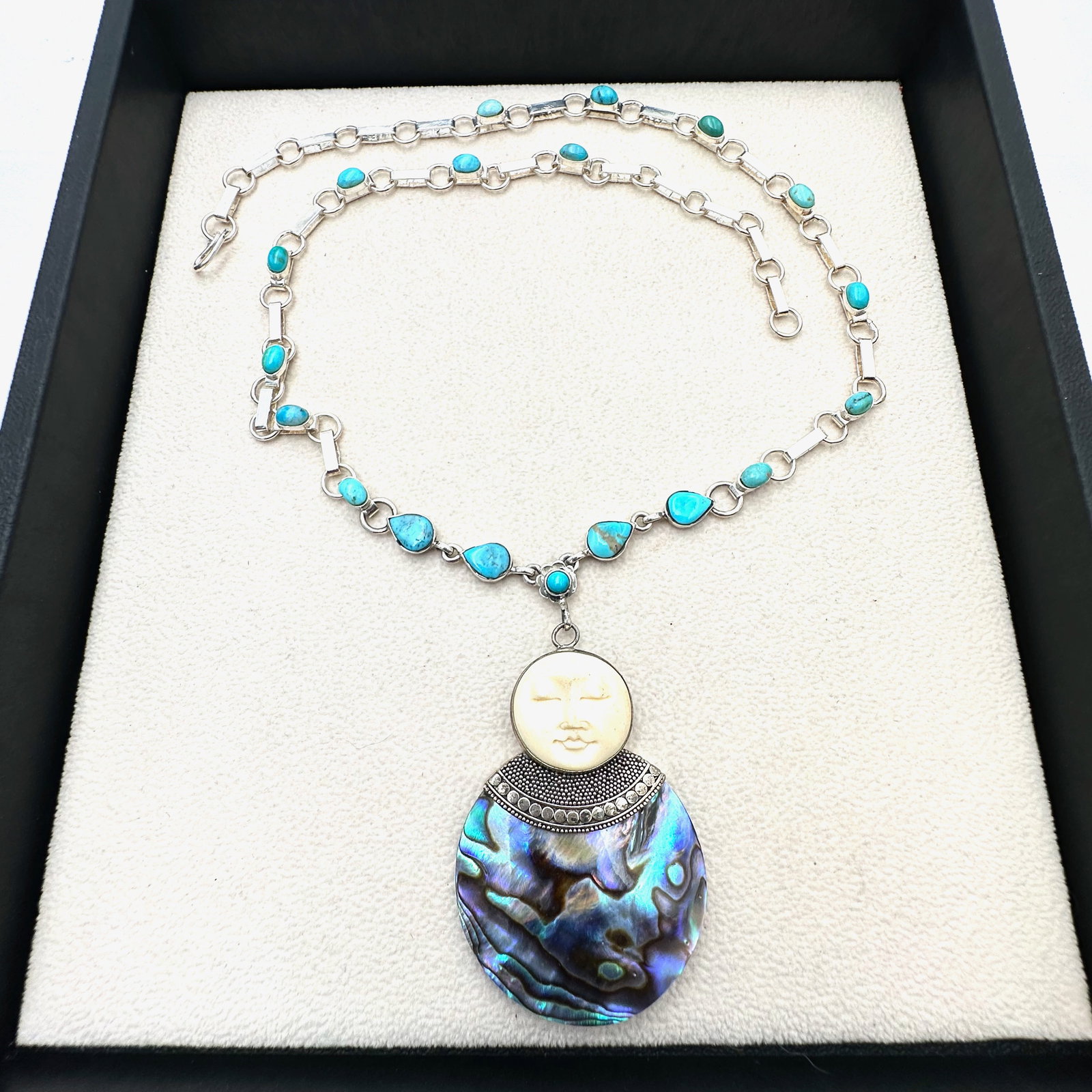 Goddess Face Sterling Silver Mother of Pearl Turquoise Pendant Necklace 22 Inch: Goddess Face Sterling Silver Mother of Pearl Turquoise Pendant Necklace 22 Inch