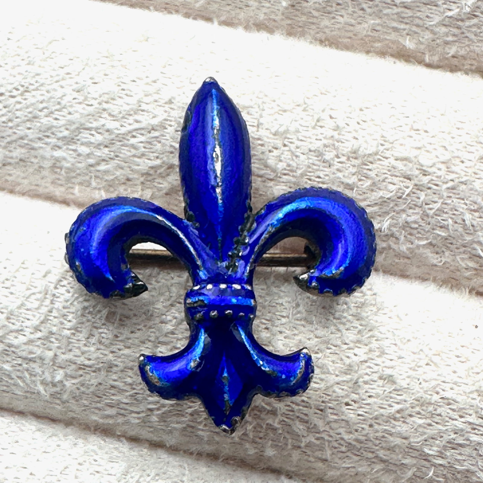 Antique Blue Enamel Sterling Silver Fleur De Lis Pocket Watch Pin Approximately 1 Inch (1 of 2)