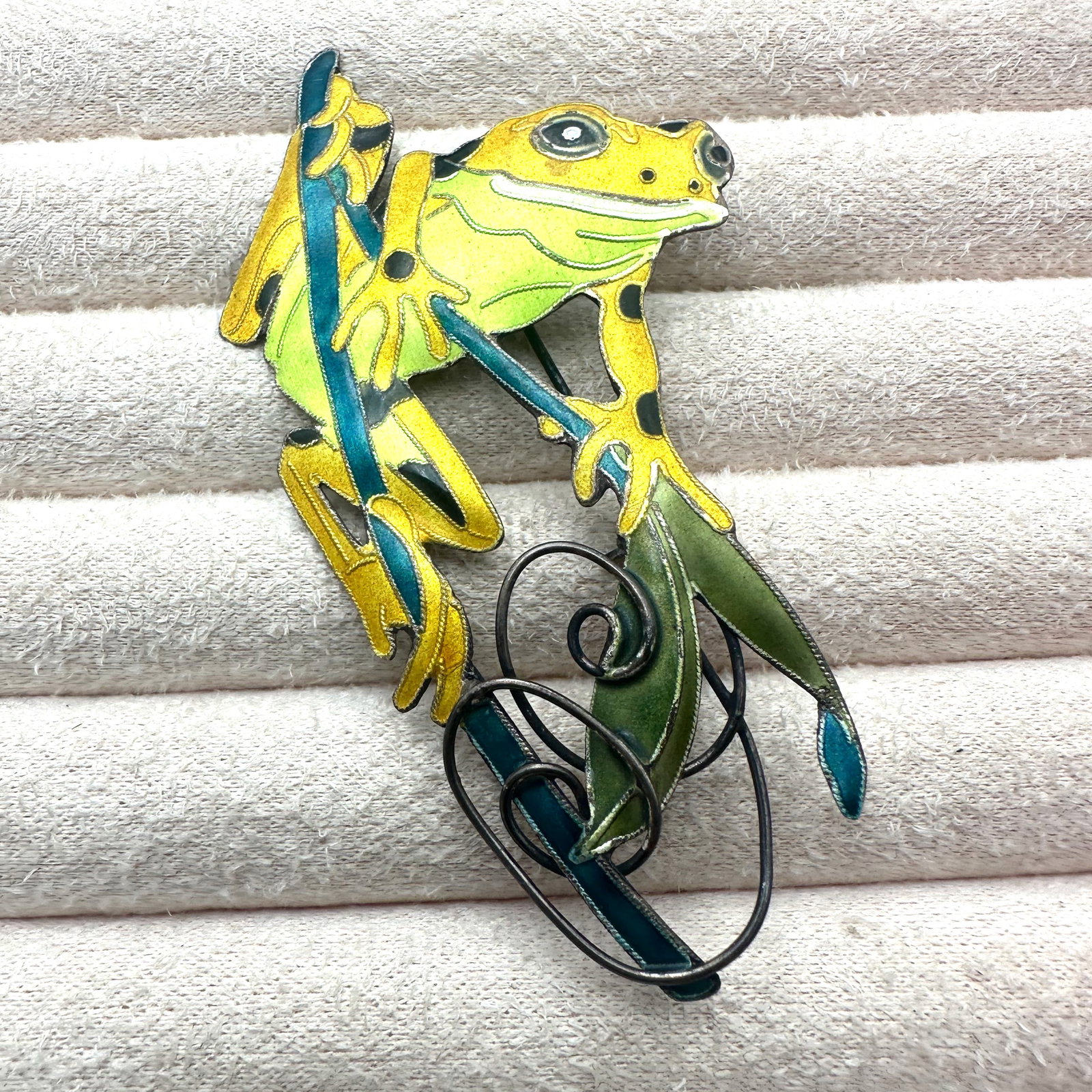 Artisan Enamel Sterling Silver Frog Brooch Pin 3 Inch (1 of 2)