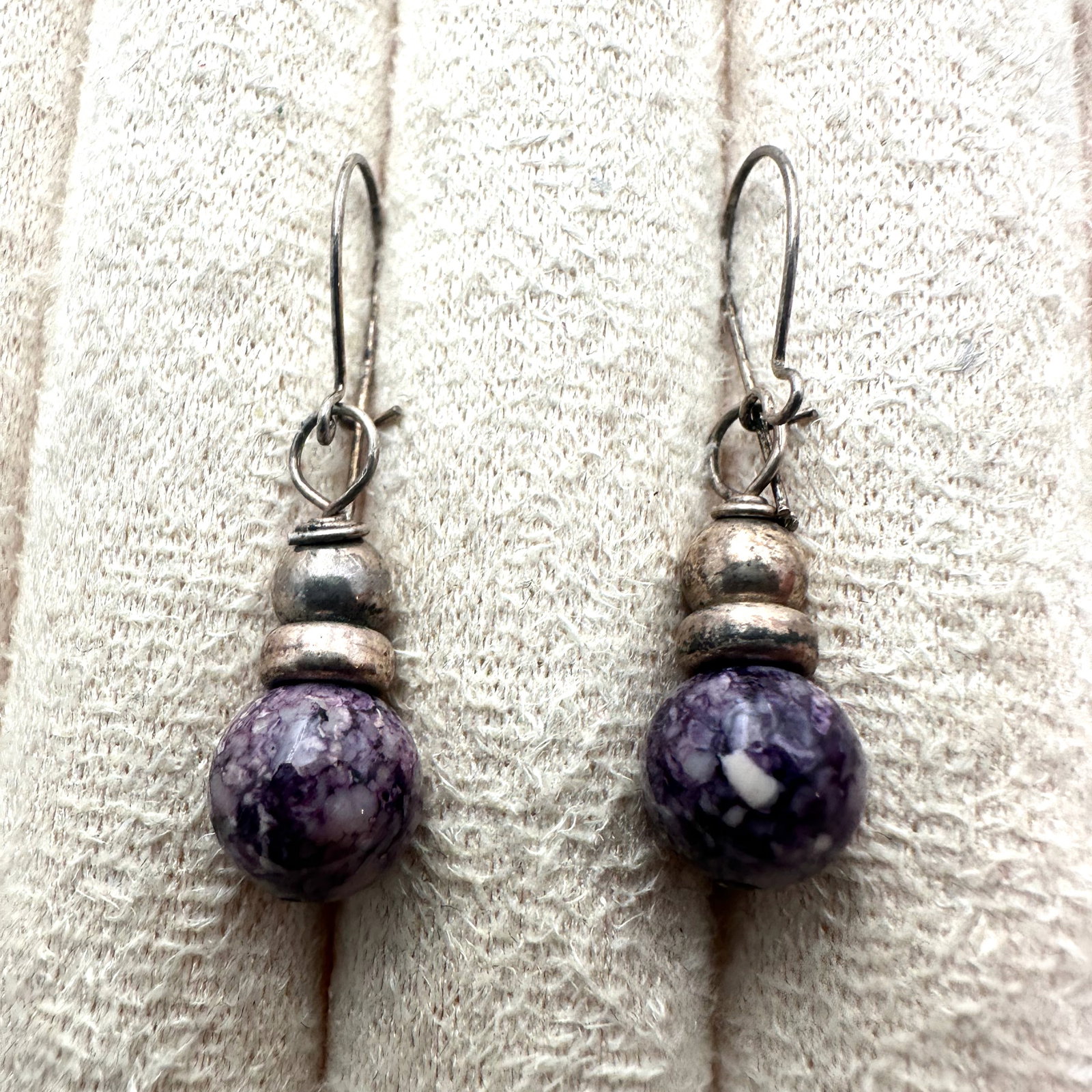 Purple Charoite Sterling Silver Wire Pierced Earrings 1 Inch Length (1 of 2)