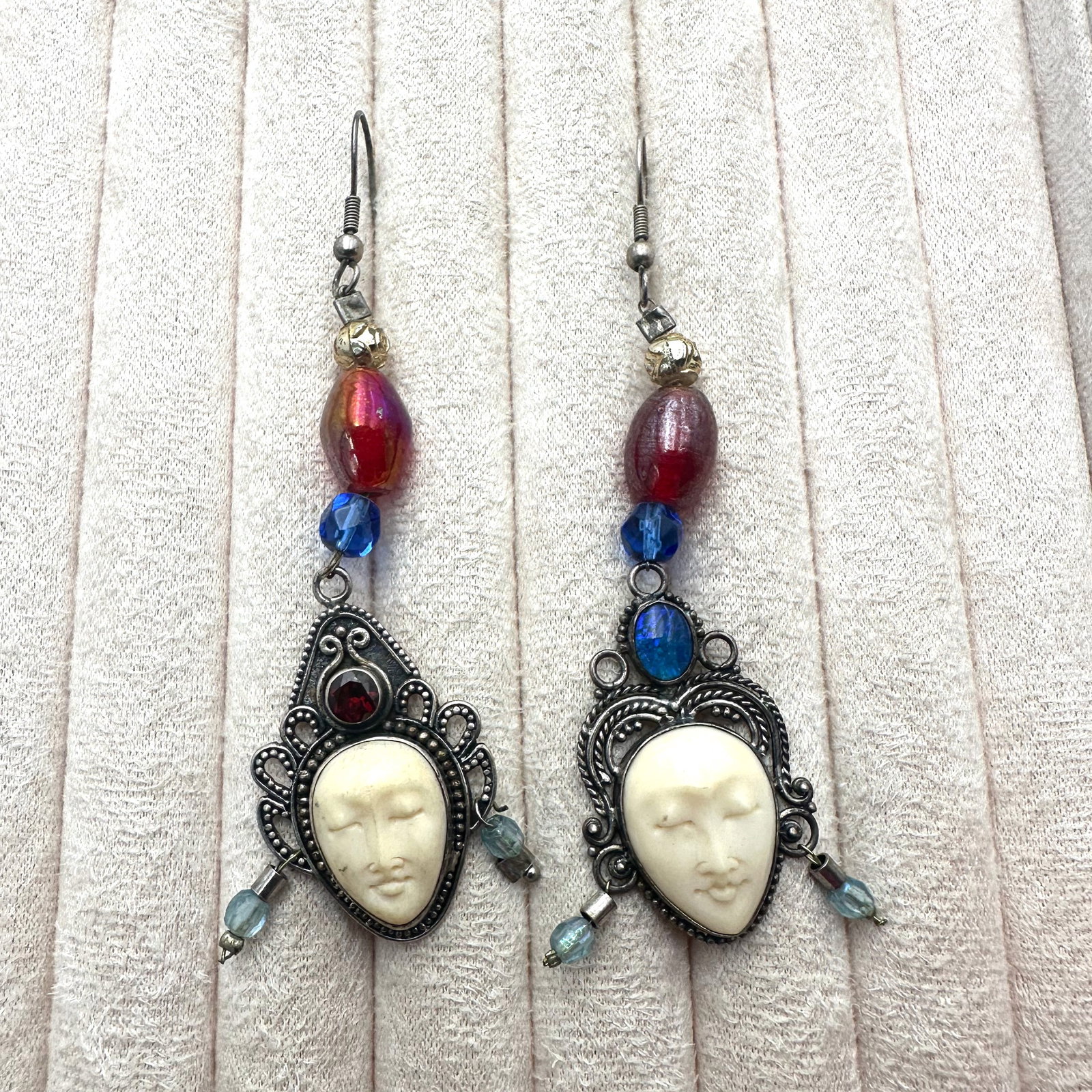 Goddess Face Sterling Silver Chandelier Pierced Earrings 3 Inch Length (1 of 2)