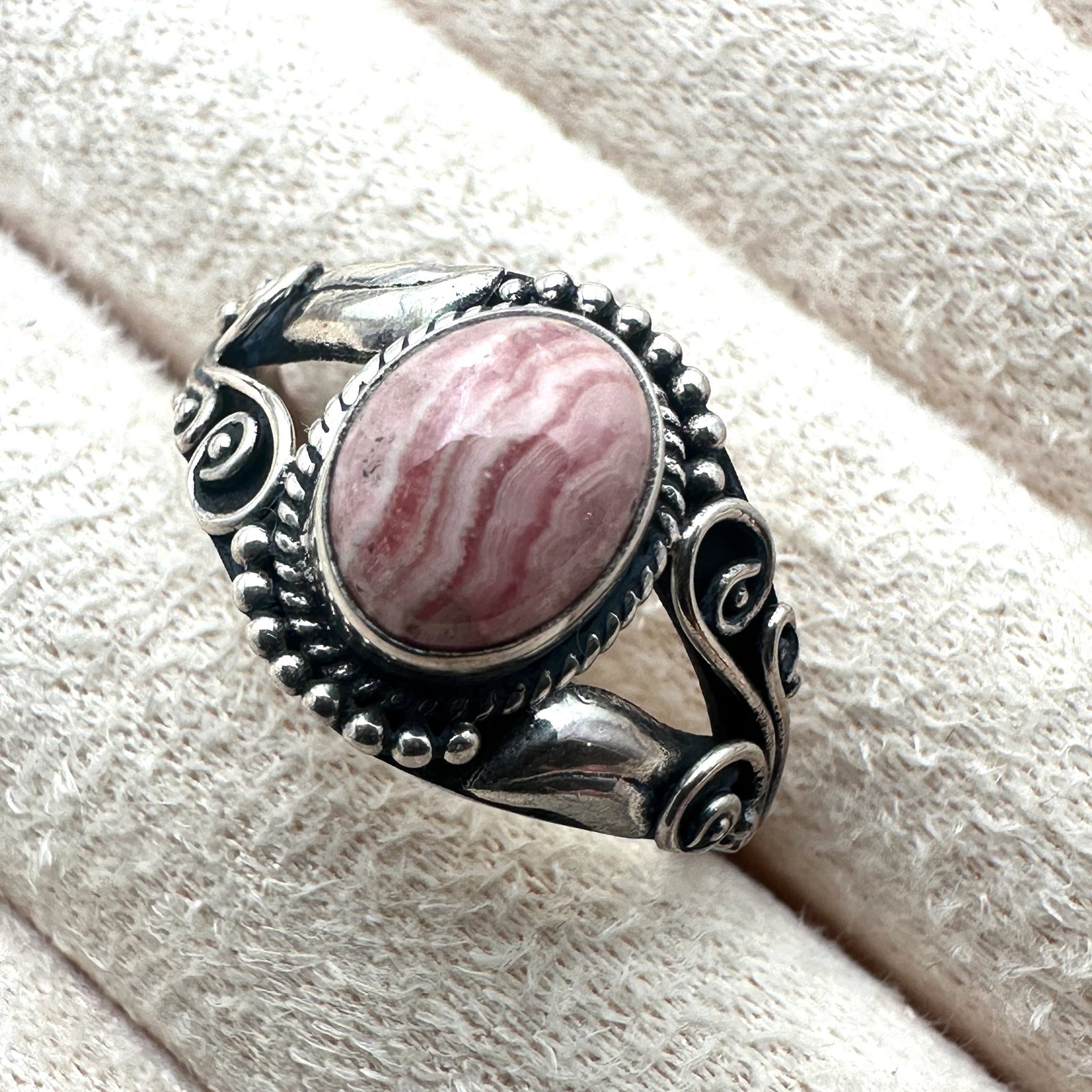Pink Rhodochrosite Sterling Silver Ring Size 9: Pink Rhodochrosite Sterling Silver Ring Size 10