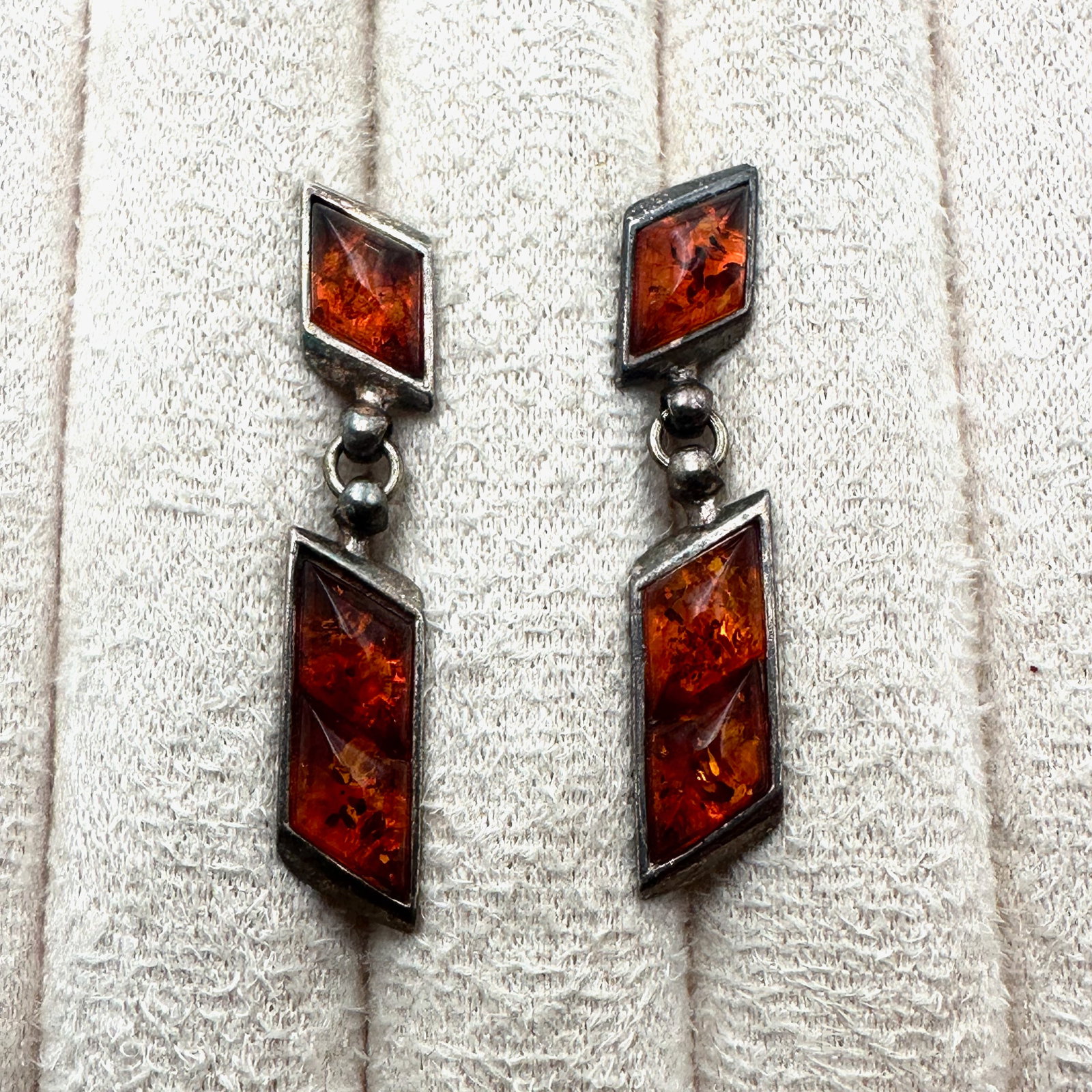 Vintage Amber Sterling Silver Pierced Earrings 1.25 Inch (1 of 2)