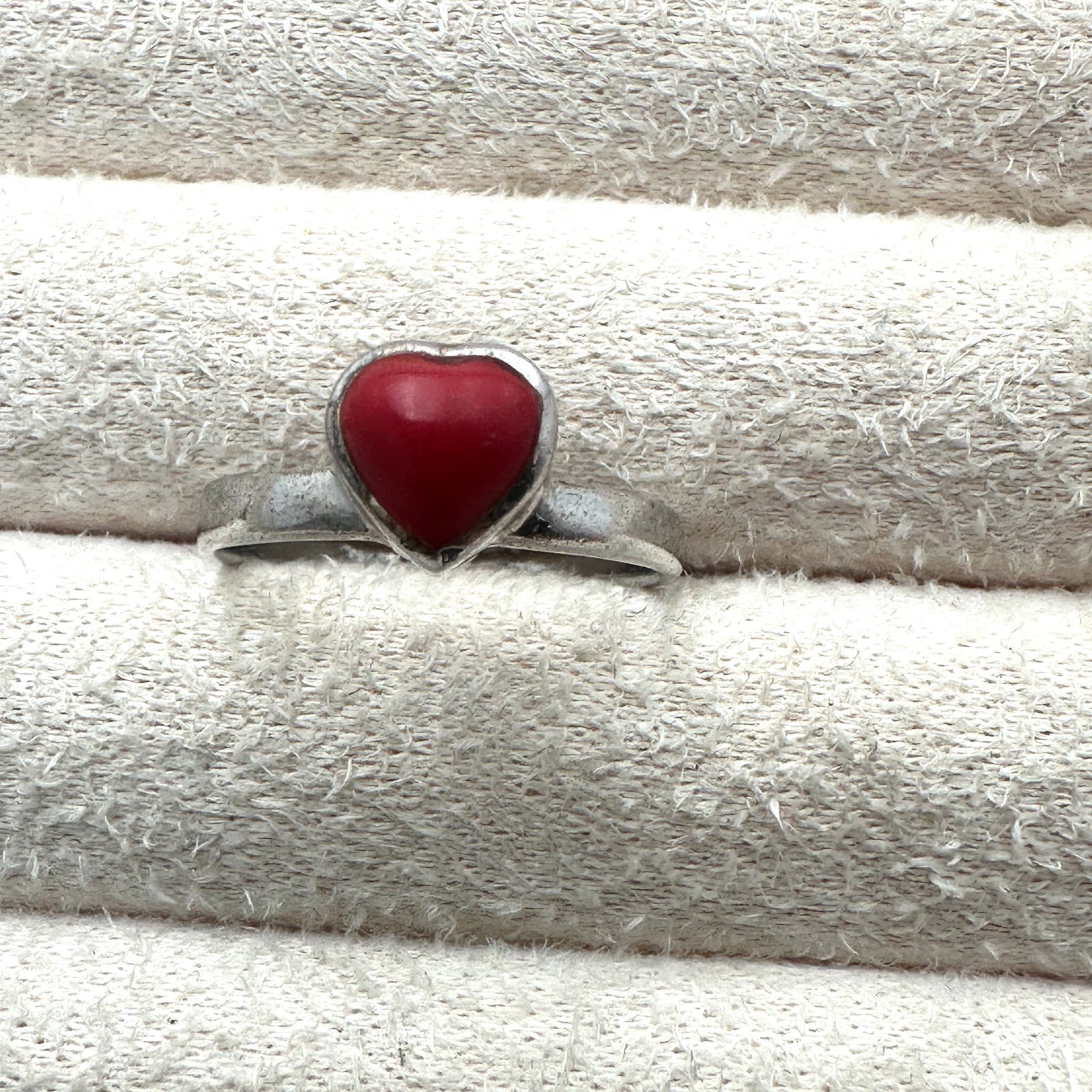 Red Coral Heart Sterling Silver Ring Size 7.5: Red Coral Heart Sterling Silver Ring Size 7.6