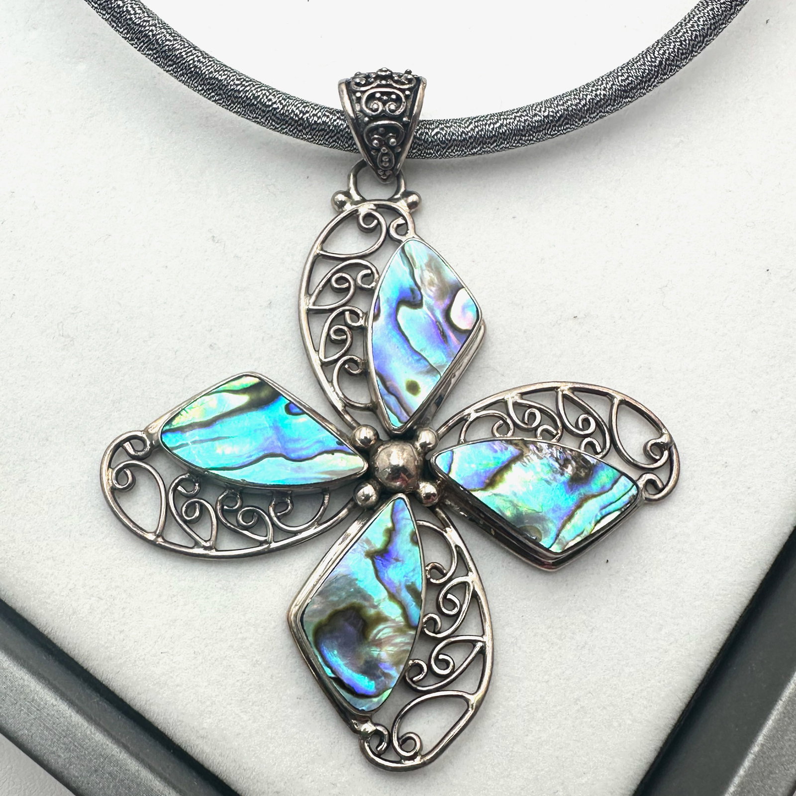 Large Mother of Pearl Sterling Silver Maltese Cross Pendant On Sajen Silver Cord Necklace: Large Mother of Pearl Sterling Silver Maltese Cross Pendant On Sajen Silver Cord Necklace