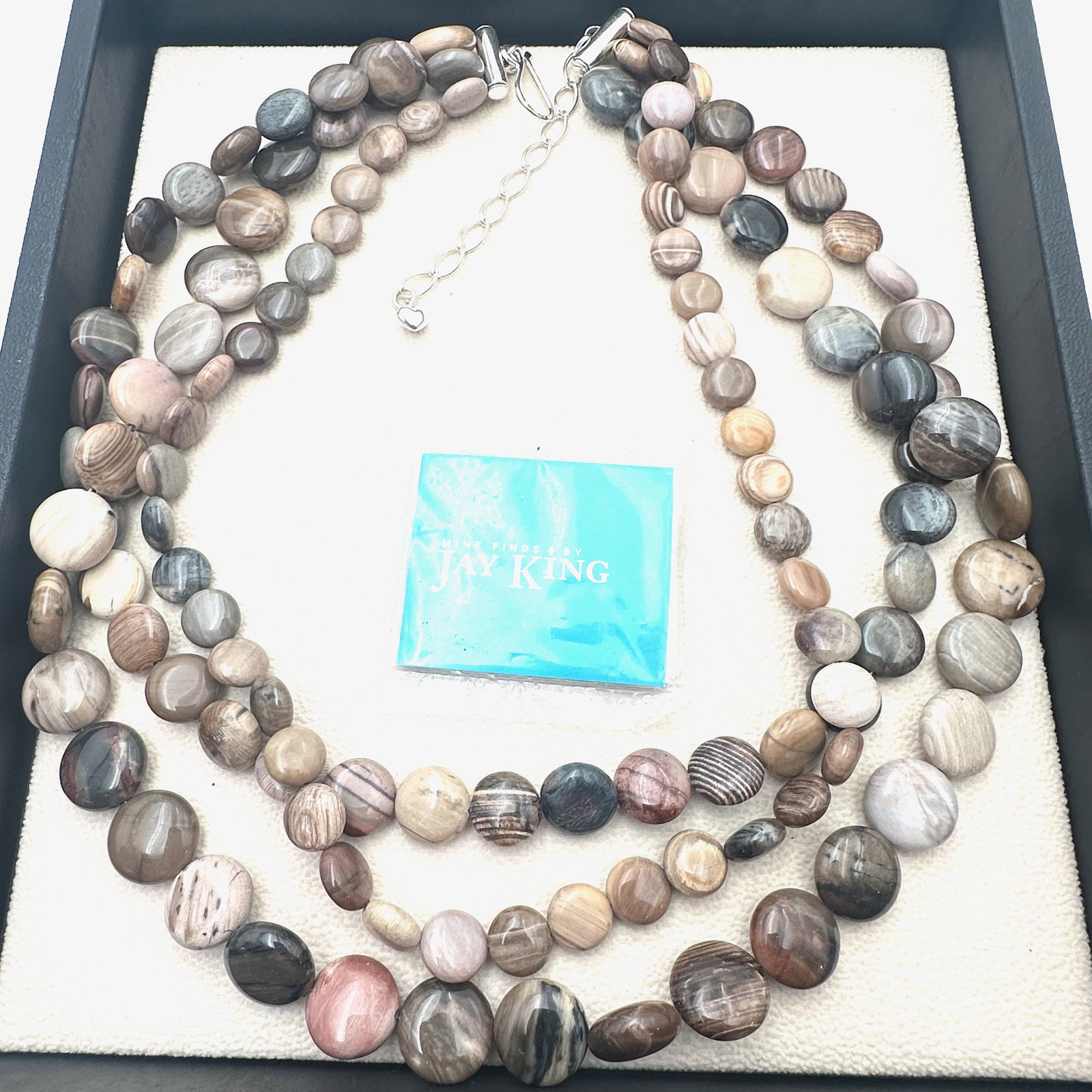 Jay King Mine Finds Brown Striped Gemstone Bead Triple Strand Sterling Silver Necklace 16 to 18 Inch: Jay King Mine Finds Brown Striped Gemstone Bead Triple Strand Sterling Silver Necklace 16 to 18 Inch