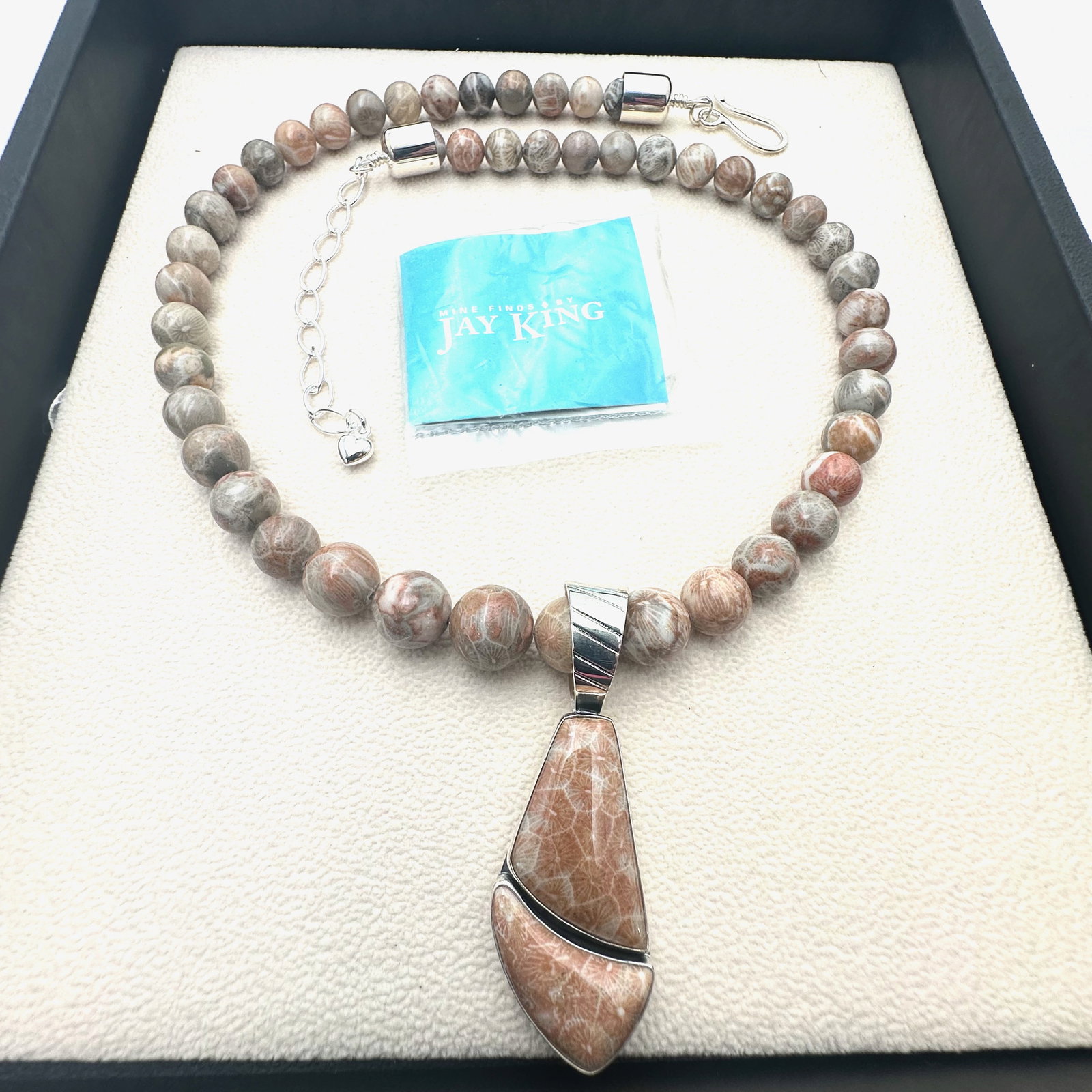 Jay King Mine Finds Brown Cream Speckled Gemstone Bead Sterling Silver Pendant Necklace 16 to 18: Jay King Mine Finds Brown Cream Speckled Gemstone Bead Sterling Silver Pendant Necklace 16 to 18 Inch