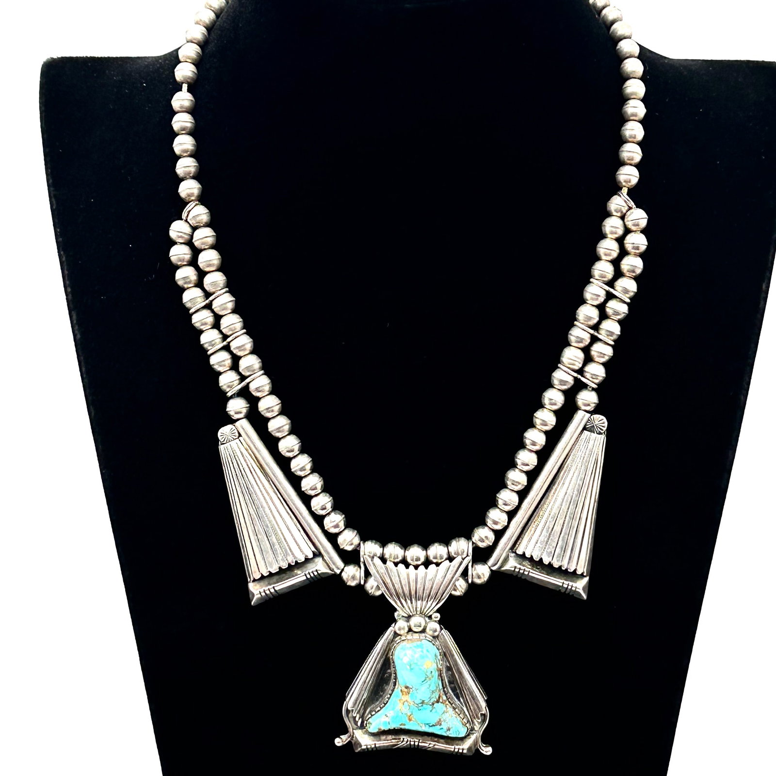 Vintage Native American Turquoise Sterling Silver Bench Bead Necklace Weight 70 Grams 17 Inch (1 of 8)