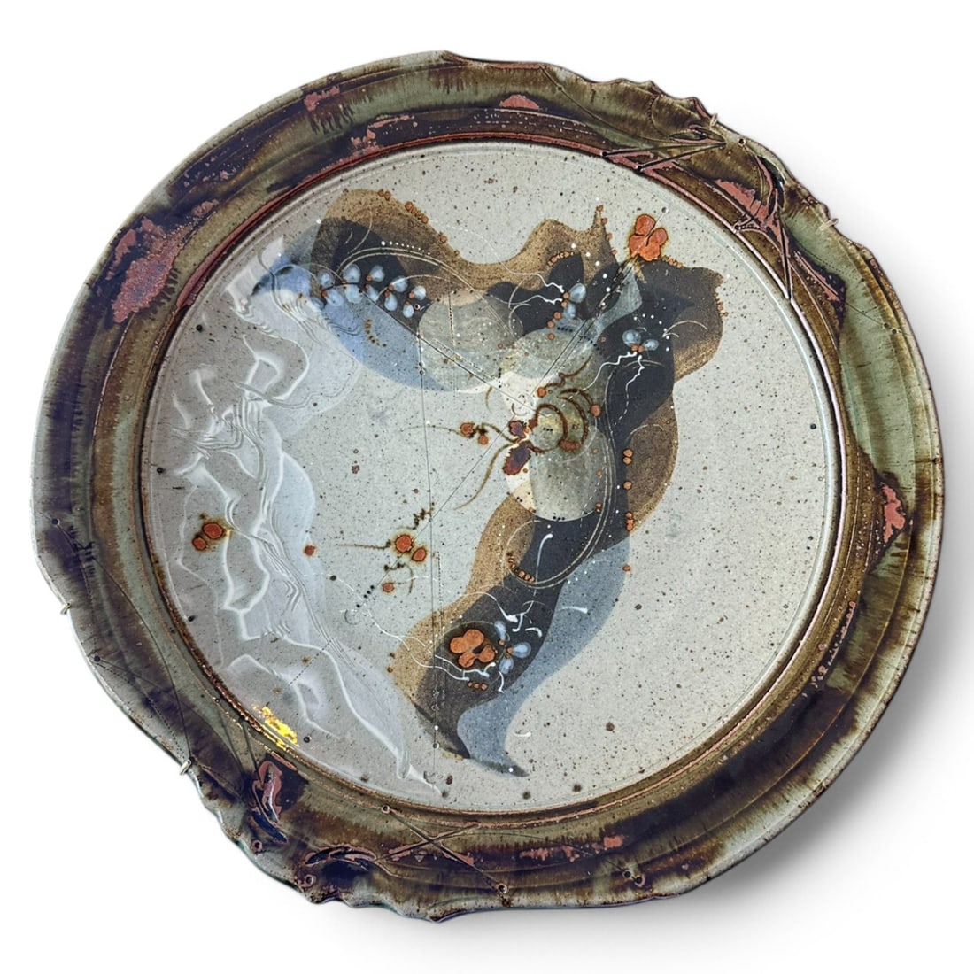 Hand-crafted Ceramic Platter, Abstract Design on Grey Glazed Pottery (1 of 7)