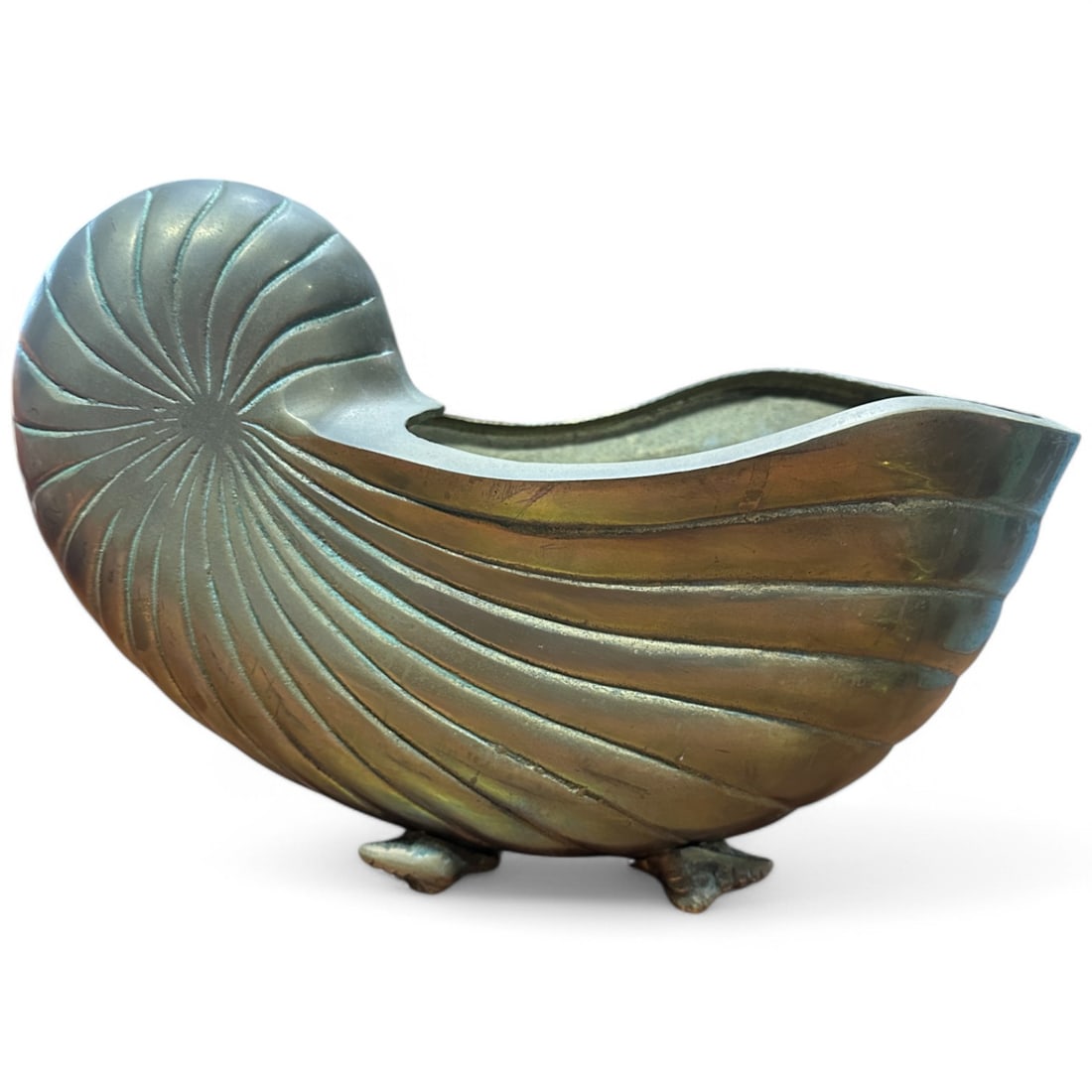 Vintage Brass Nautilus Shell Planter, Vase, Centerpiece, Coastal,  Made in Korea (1 of 7)