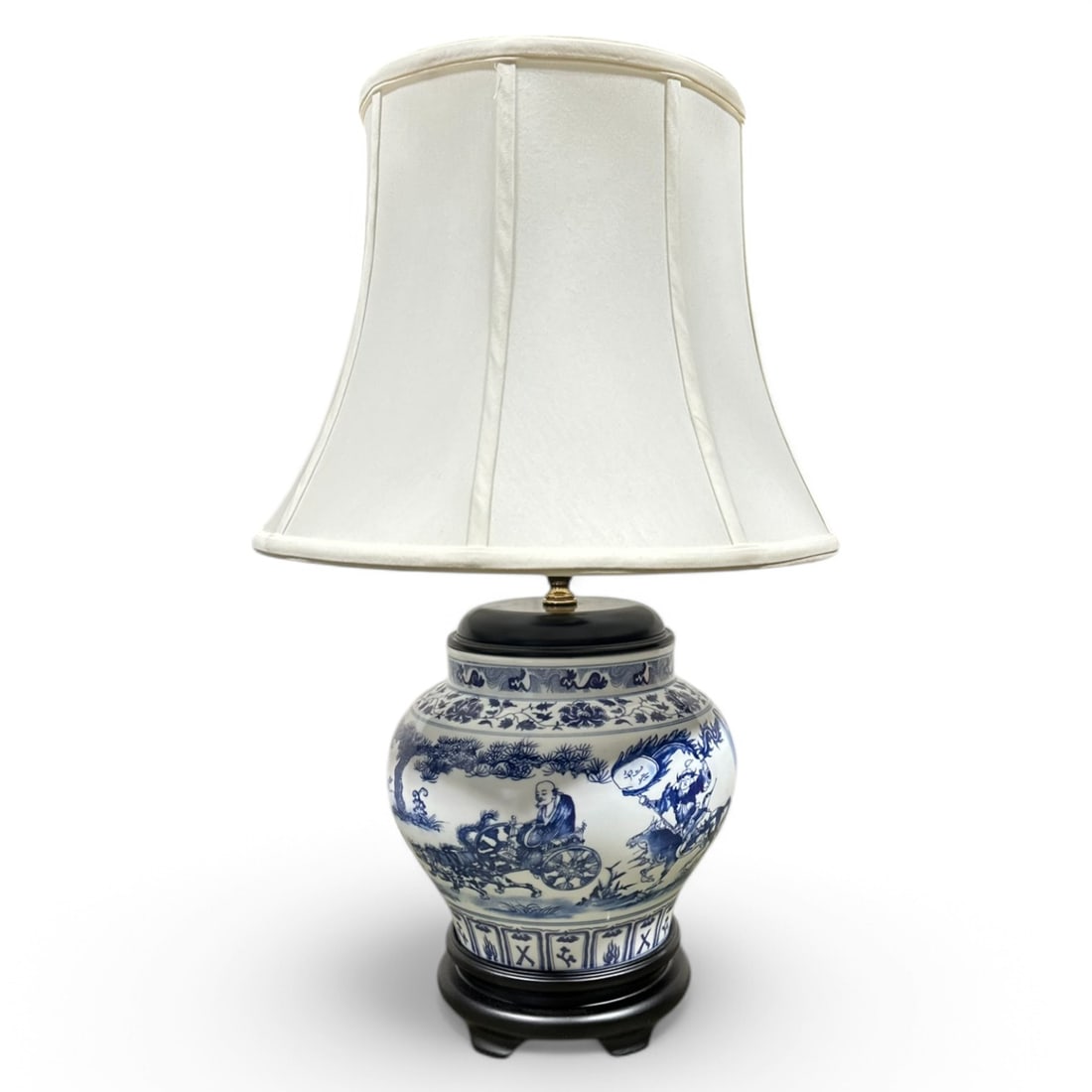 NO RESERVE-Chinese Blue & White Porcelain Jar Lamp, Hand-Painted Scenic Design (1 of 9)