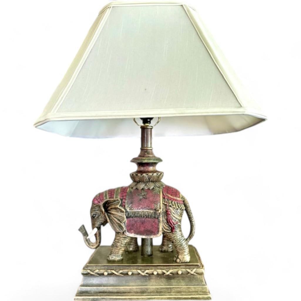 NO RESERVE-Maitland Smith Style Elephant Lamp, Metal/resin Red & Gold Deisgn (1 of 4)