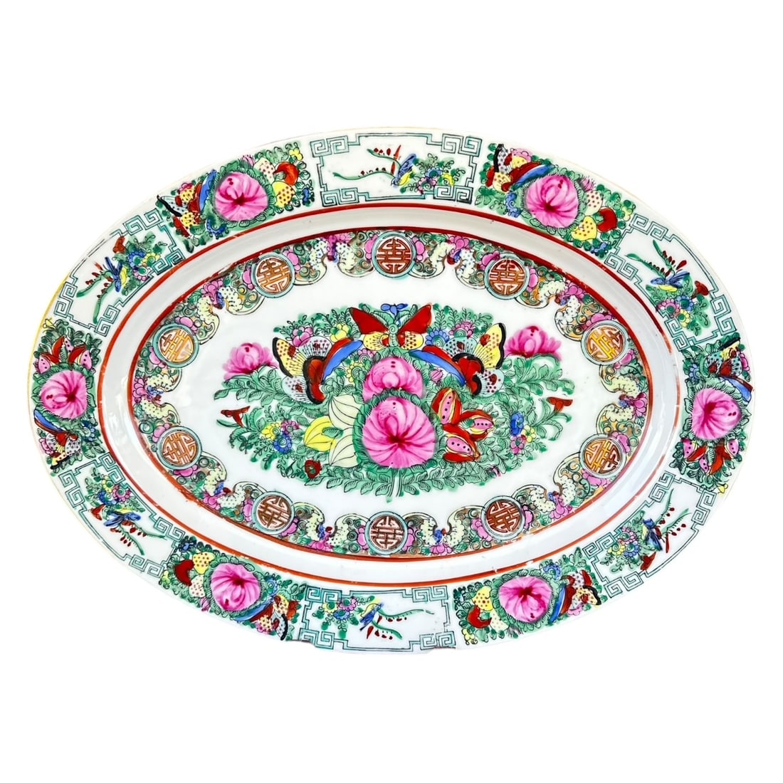 NO RESERVE- Japanese Porcelain Oval Serving Platter, Hand-Painted Famille Rose Canton Style (1 of 3)