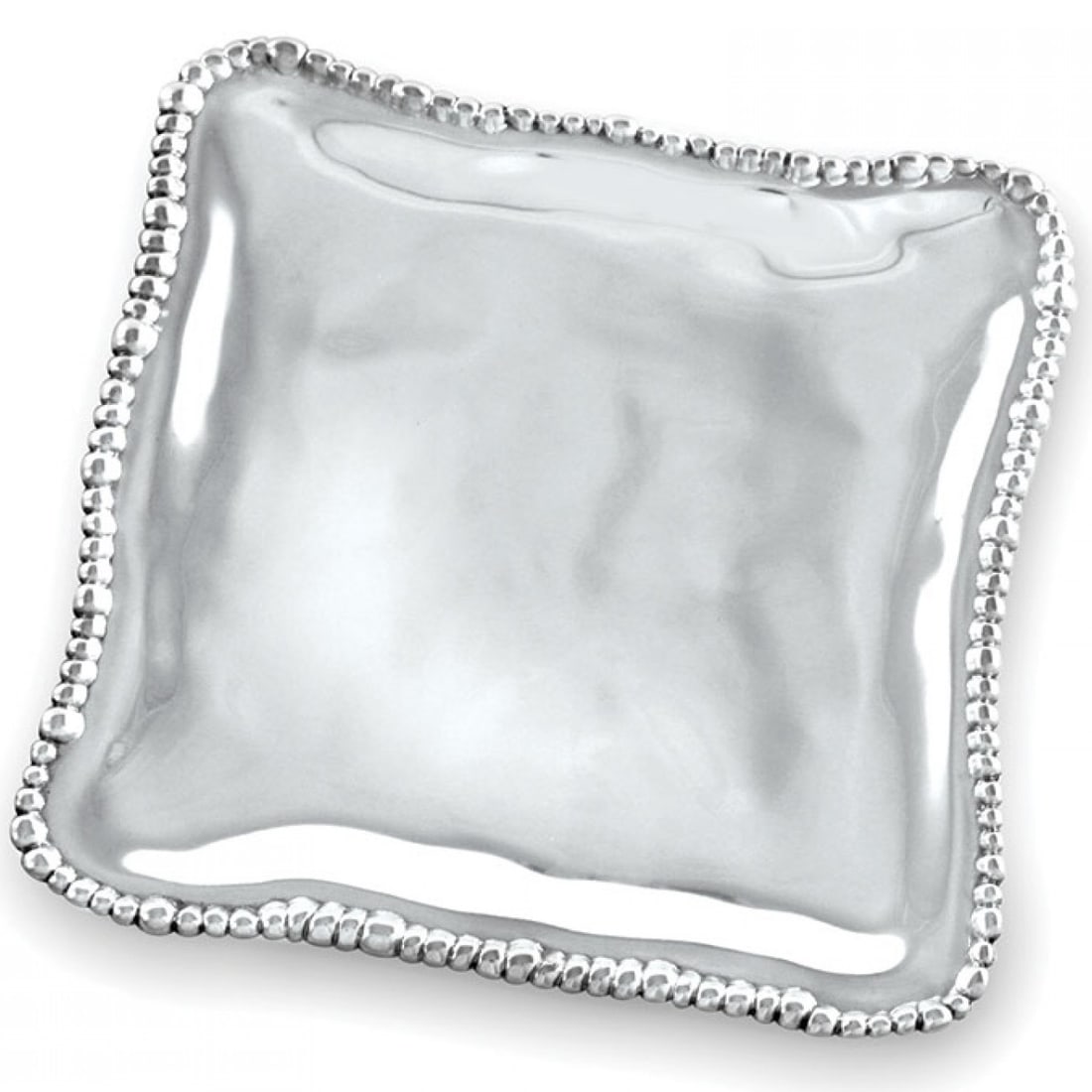 NO RESERVE-Beatriz Ball Set of 2 Pearl Square Platters, Elegant Serveware: A set of two Beatriz Ball platters, crafted from hand-polished aluminum alloy with a luxurious beaded edge design. These pieces are perfect for entertaining, serving appetizers, and desserts, or as a