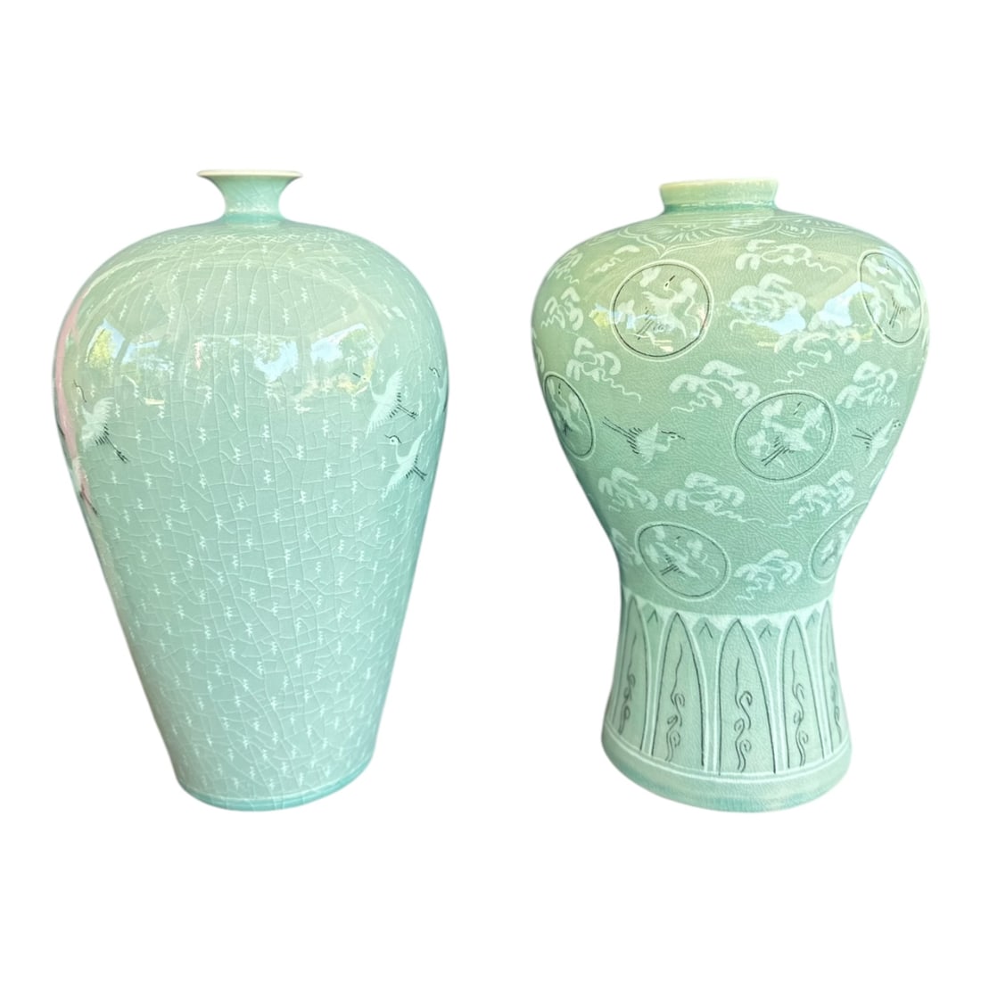 NO RESERVE-Pair of Celadon Glazed Chinese Meiping Vases, Signed (1 of 6)